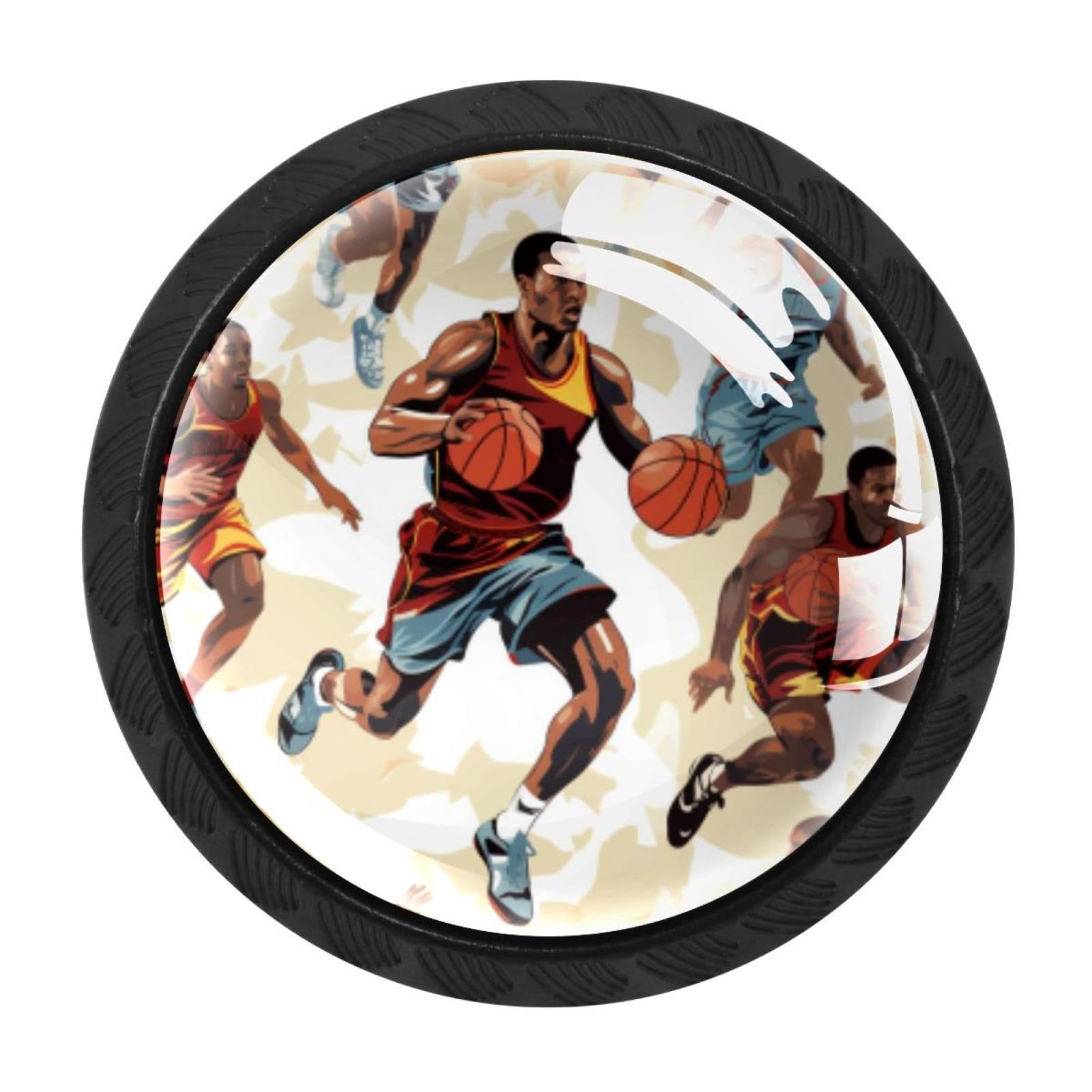 Chenzzzz Multicolored 02 4Pcs Basketball Dresser Knob Round Glass Drawer Knobs Pulls Cabinet Handle For Home Kitchen Office Bathroom Wardrobe Cupboard