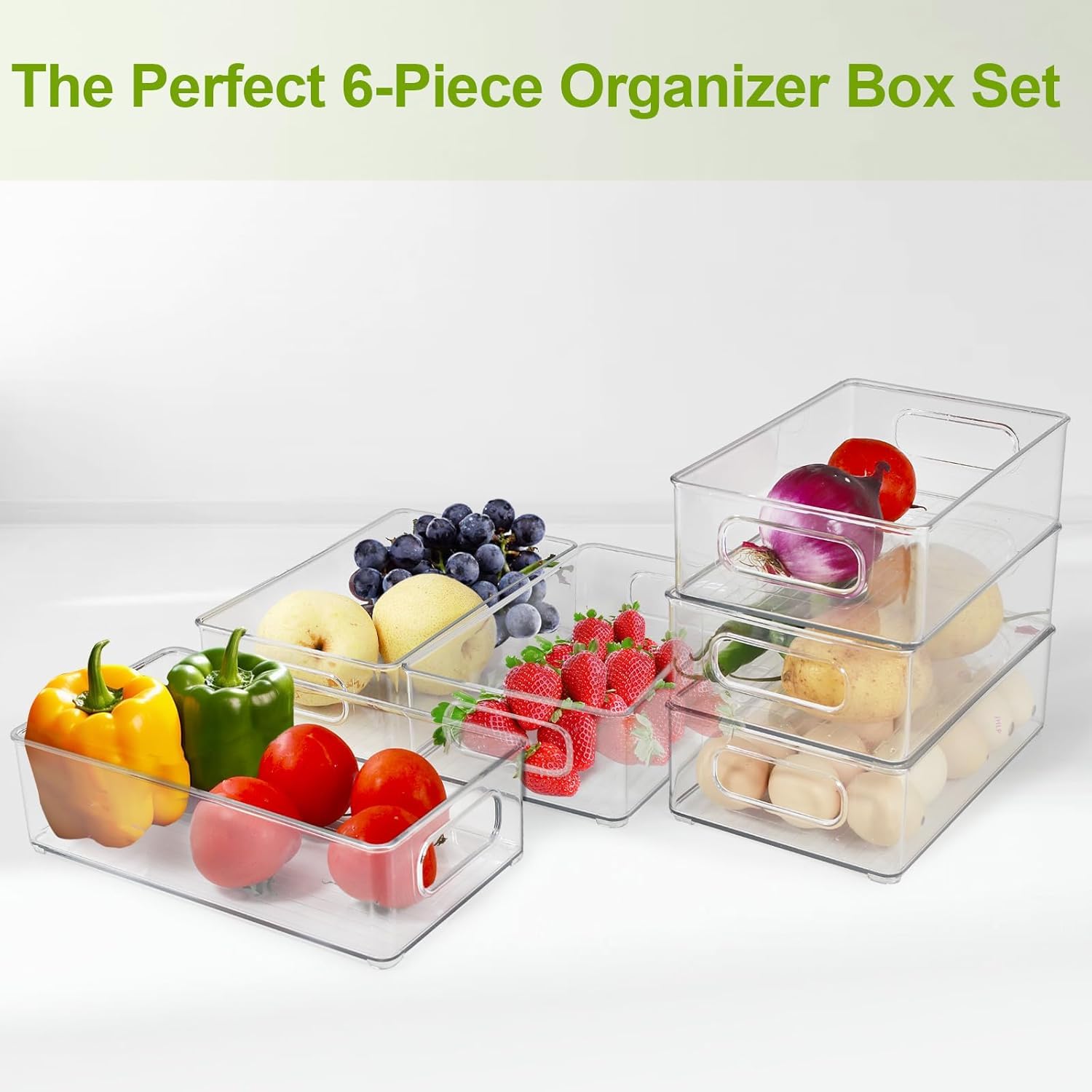 Organisateur Frigo, Rangement Frigo Transparent, Boîte de Rangement Empilable avec Couvercles pour Organiser Votre Maison Cuisine, Congélateur (Pack de 6, M(26x15x7.5CM))