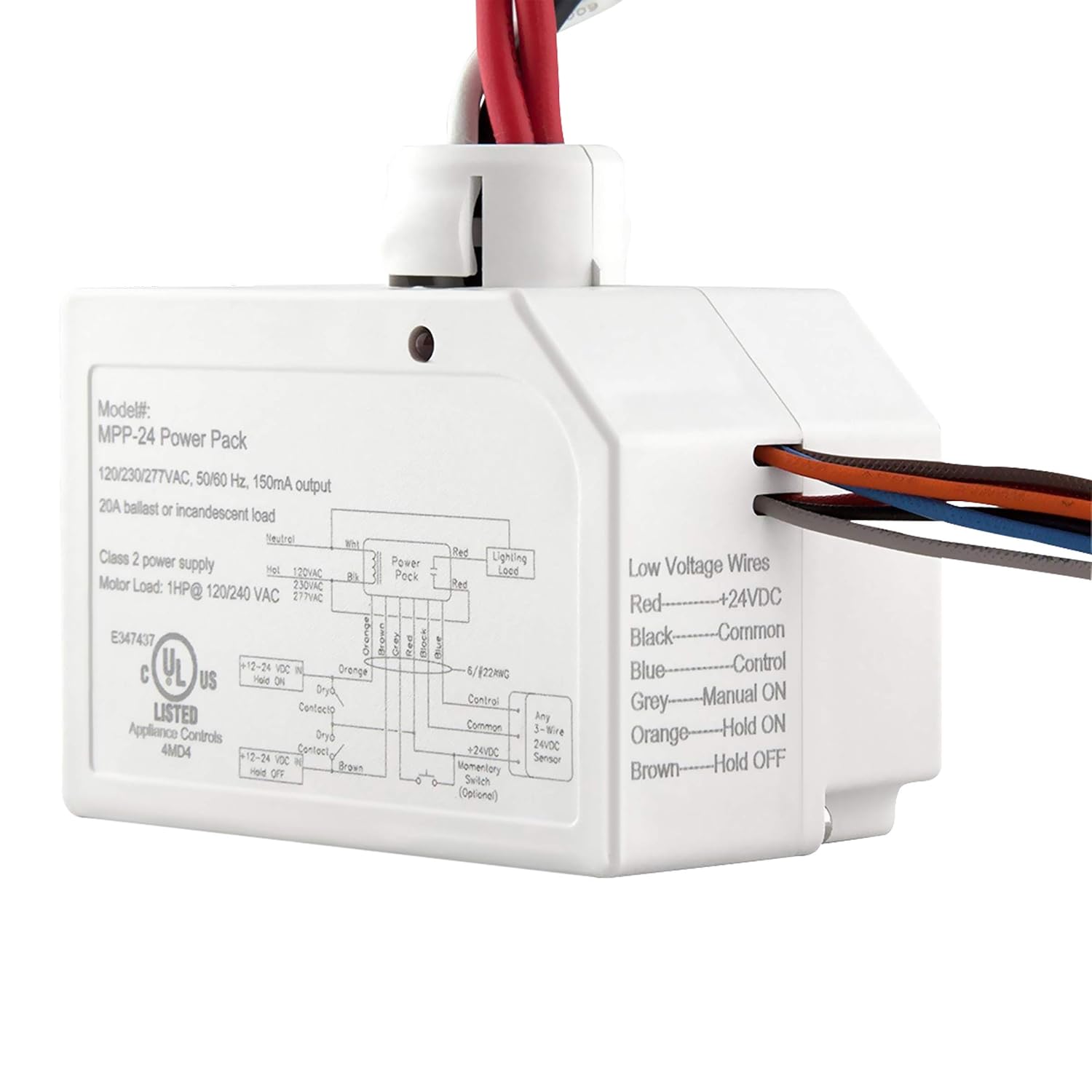 ENERLITES Ceiling Sensor Low Voltage Power Pack for Low Voltage Sensor and Package, Self Contained Power Supply Relay System 120~277V AC to 24V DC, MPP-24, White