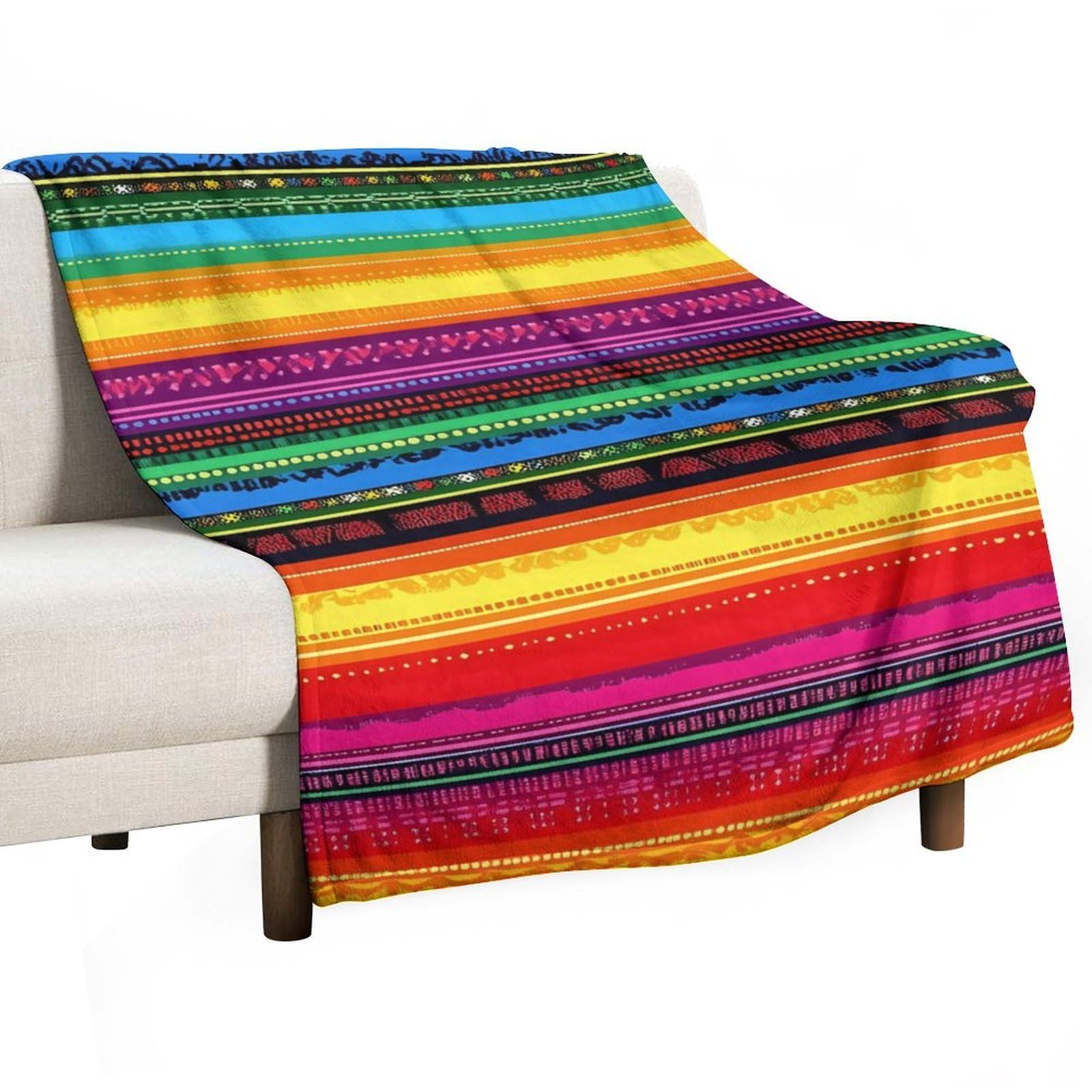 Cgsbngha Style Mexican Serape Colorful Stripes Flannel Fleece Blanket Lightweight Soft Throw Blankets For Sofa Couch Bed Chair