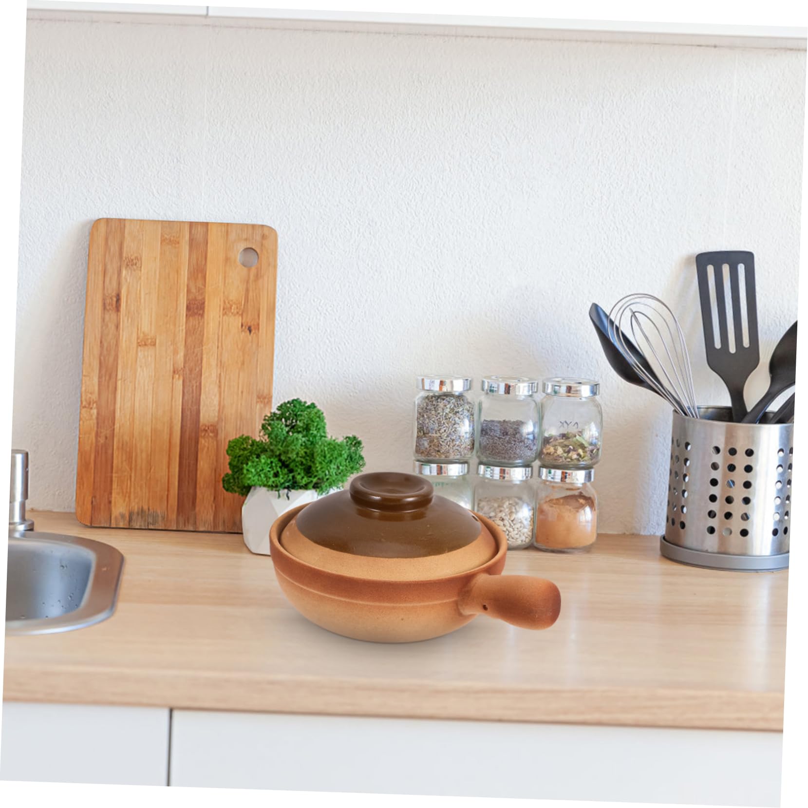 Traditioneller Chinesischer Tontopf mit Deckel und Griff 850ml Keramik