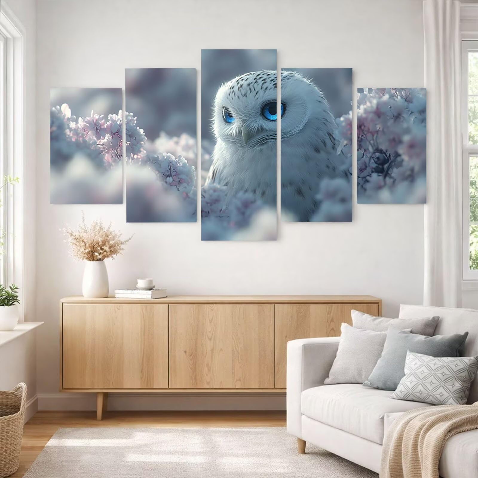 5 Pack Leuchtend Malen Nach Zahlen Erwachsene Eule Drei Größen YCBZ-5717 | DIY Set Erwachsene mit Pinselset Acrylfarben Set Fünf Leinwand zum Bemalen Blume für Deko Wohnzimmer Geschenke für Frauen