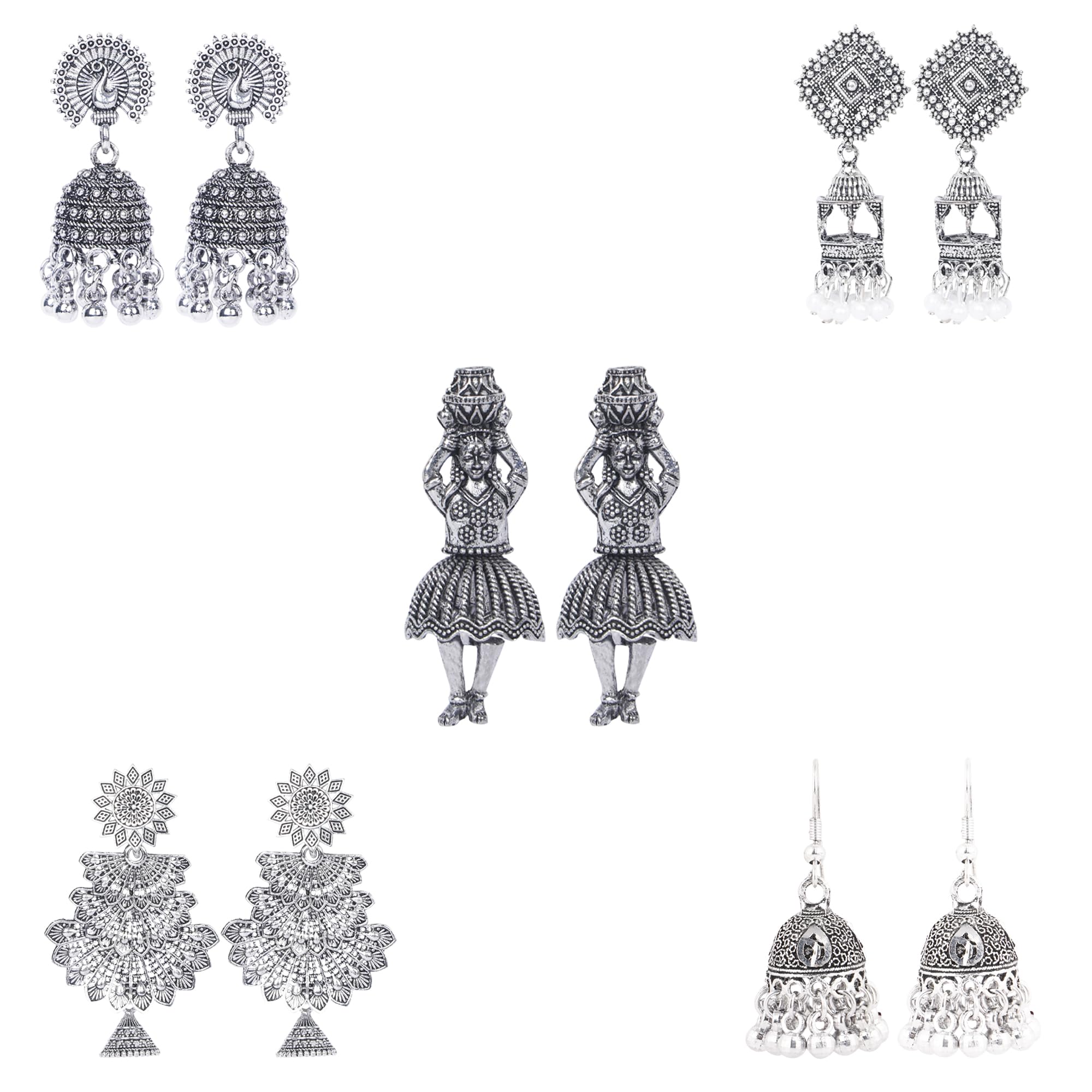 Suprize Me Womens Oxidised Silver Jhumka Set, Jhumkas for girls & Womens, Jhumkas for ethnic Wear, Jhumkas for birthday,Anniversary,Jhumki Earrings Combo For Girls and Women - Set of 5 (B0DBQXNKZ2) Amazon Price History, Amazon Price Tracker