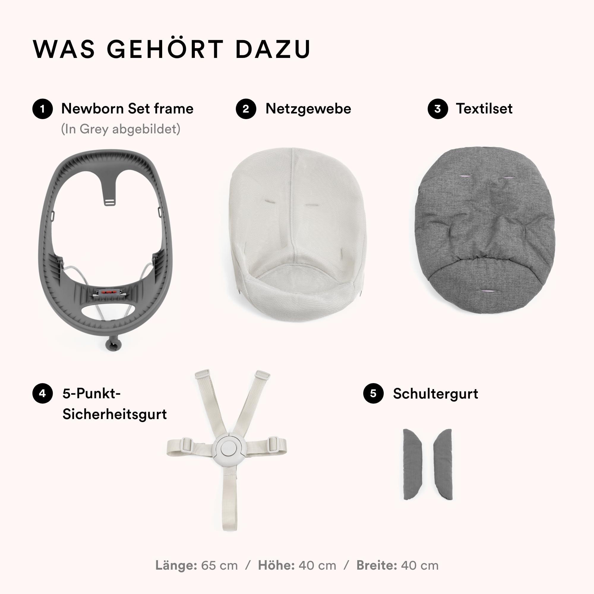 Stokke Nomi Newborn Set, White/Grey Blue - Mit 5-Punkt-Sicherheitsgurt und wendbarem, waschbarem Textilset - Passt auf alle Stokke Nomi Stühle