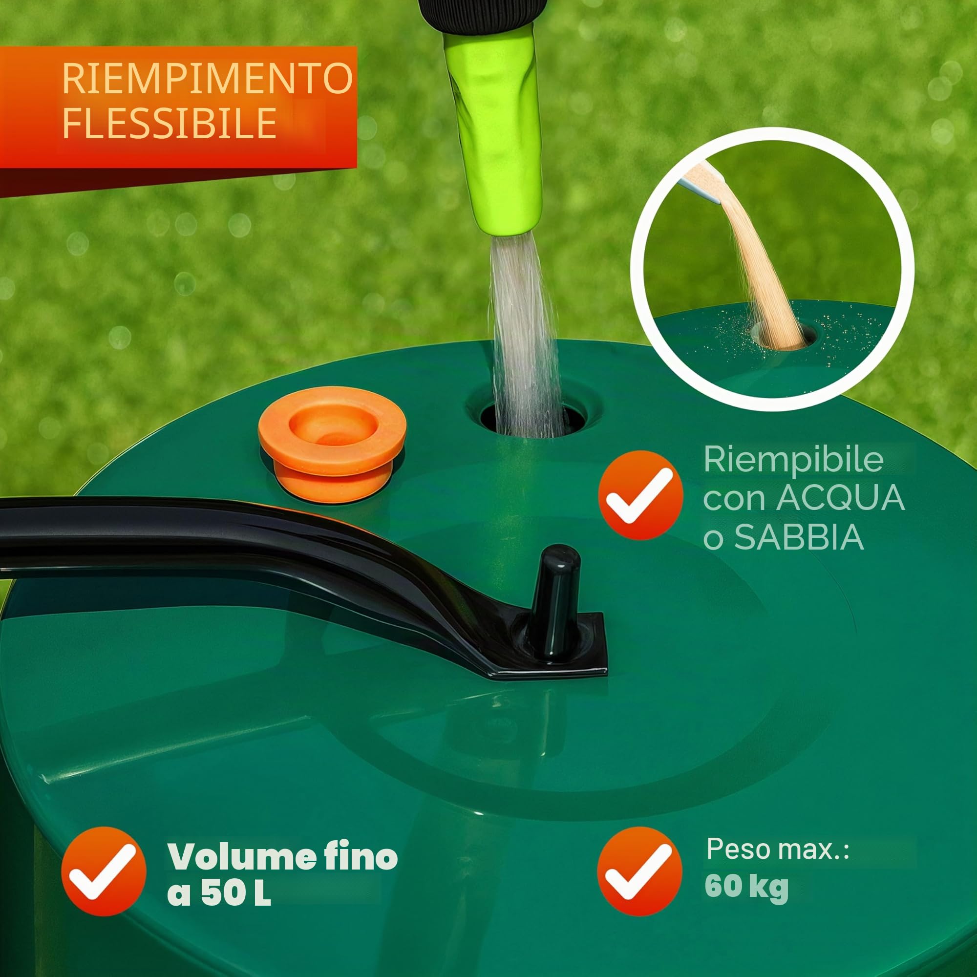 Gardebruk Rullo da Giardino 60 cm Ø32 Capacità 50 L Apertura Laterale Livellare Prato