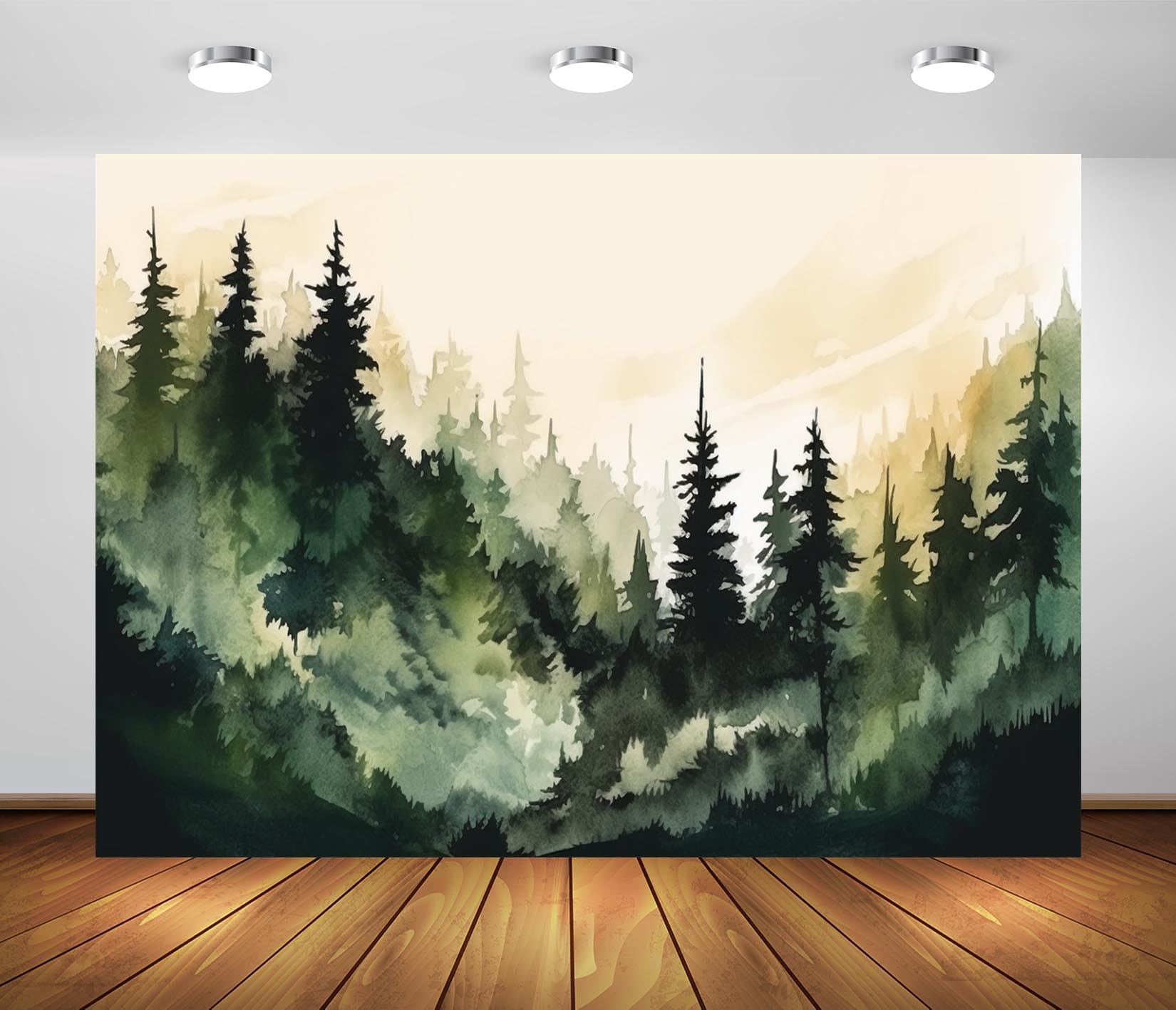 BELECO 3x2m Sfondo Foresta Acquerello Fotografia – Sfondo Alberi Abeti Silhouette per Ritratti di Bambini e Adulti