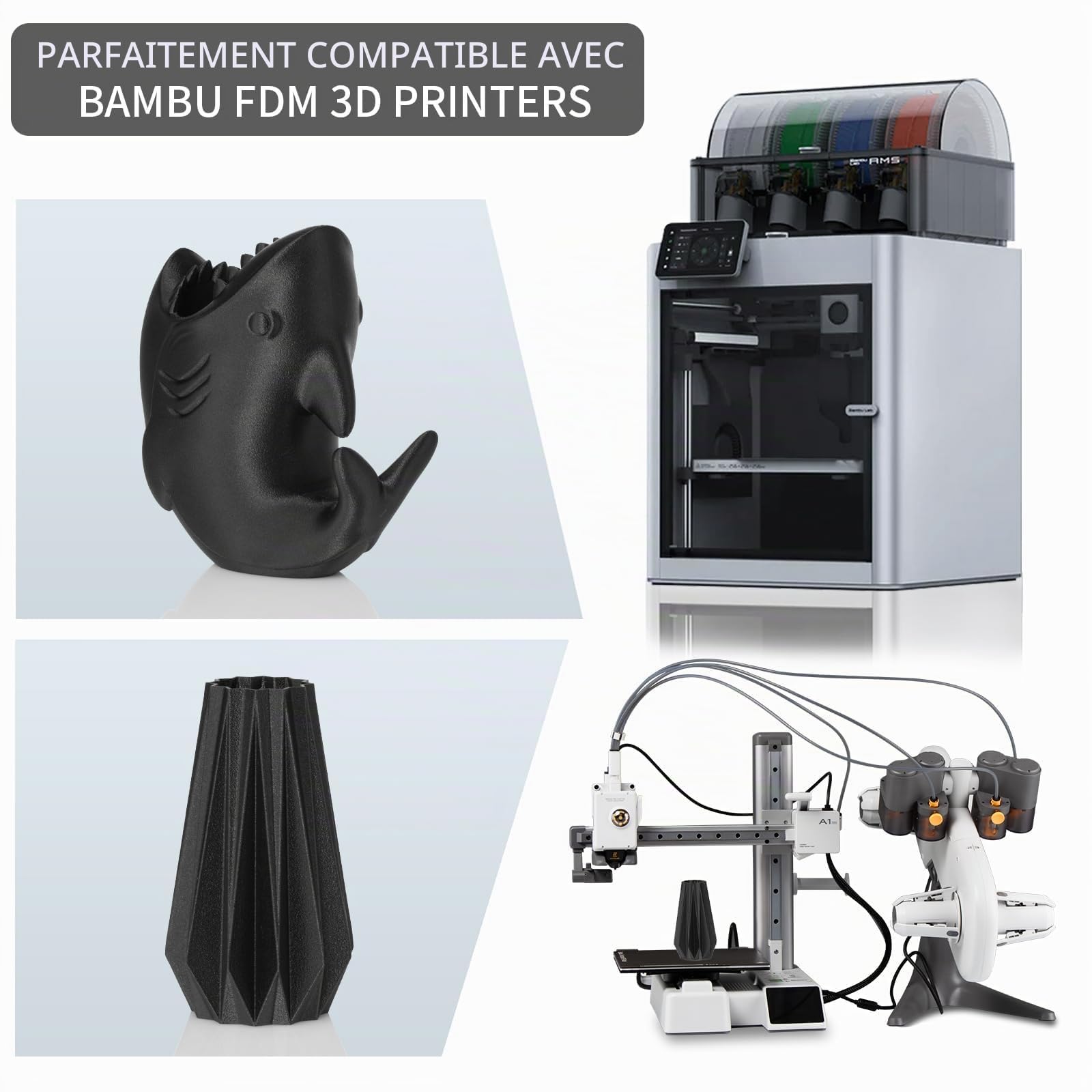 TINMORRY Filament PETG GF 1,75 mm, filament imprimante 3D 1 kg X4, Noir givré
