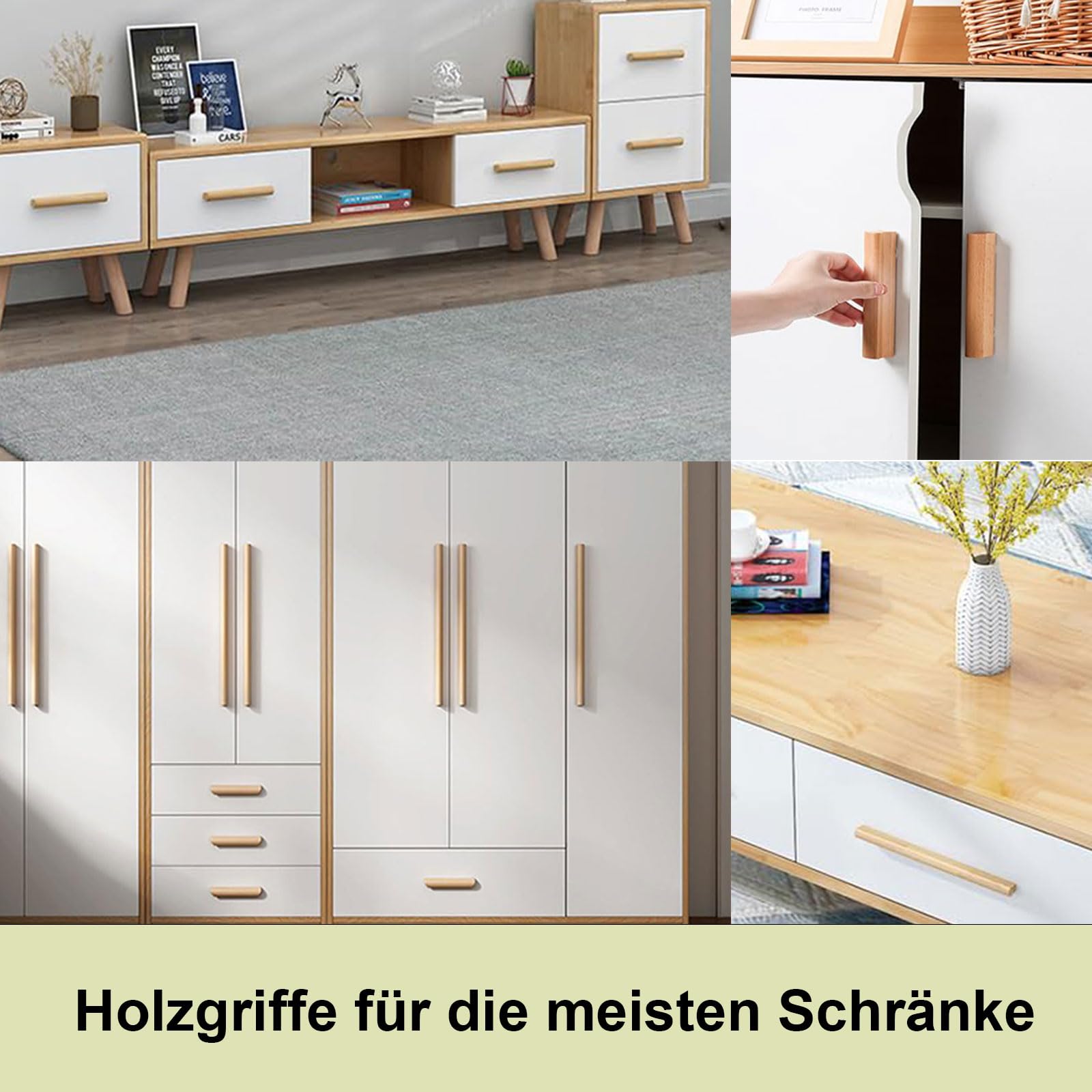 Maniglie in Legno, 12 Pezzi Pomelli Cassetti per Mobili Cucina in Legno Con 24 Viti, Interasse Fori 64 mm, Maniglie in legno Massiccio, per Scrivanie, Bagni, Cucine