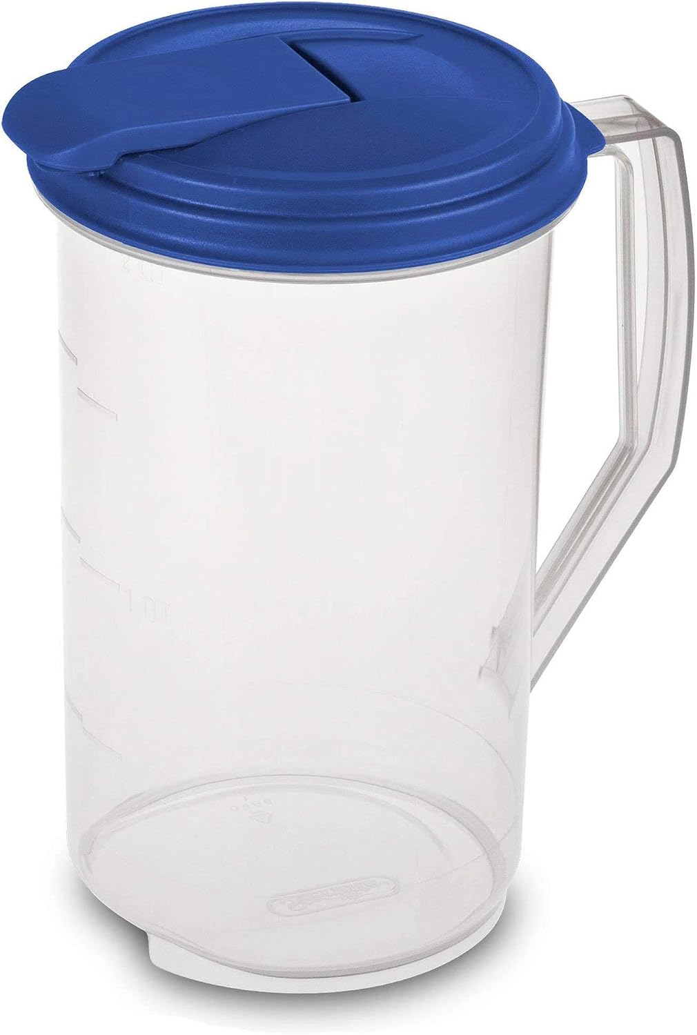 Sterilite 2 Quart Clear Plastic Drink Beverage Pitcher with Leak Proof Lid and Hinged Flip-Top Tab for Picnics, Camping, Events, Blue (6 Pack)