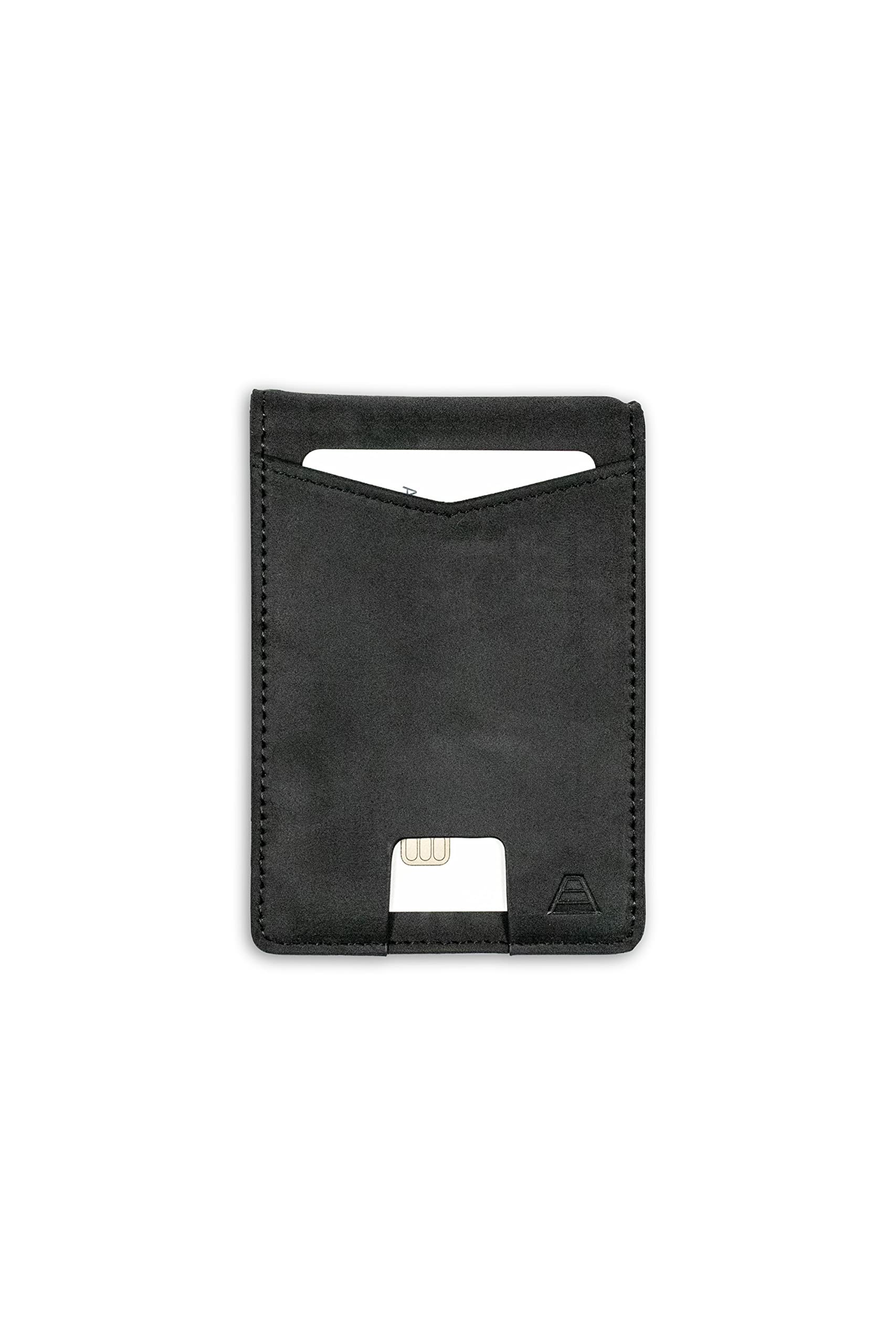 Andar Leather Slim RFID Blocking Minimalist Bifold Wallet with Money Clip made of Full Grain Leather - The Apollo (Black)