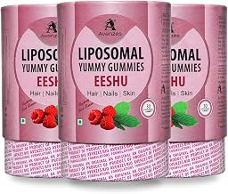 Liposomal Yummy Gummies Eeshu For For Strong, Healthy Hair, Glowing Skin & Strengthen Nails| Liposomal With 28 ingredients | Raspberry Flavor | 0 Side effects, 0 Sugar, Vegan | 30 Days Pack (30 count (Pack of 3))