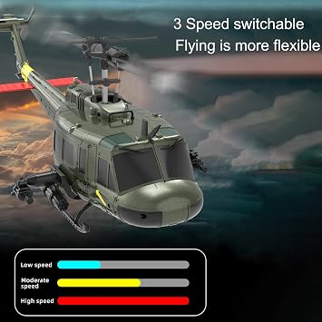315MM UH-1 Remote Control Helicopter Aircraft for Adults Expert 6CH C032 RC Heli Maintain Altitude Brushless Motor/Optical Flow Positioning/Fly Upside Down 3D Rolling (RTF 3-Batteries)