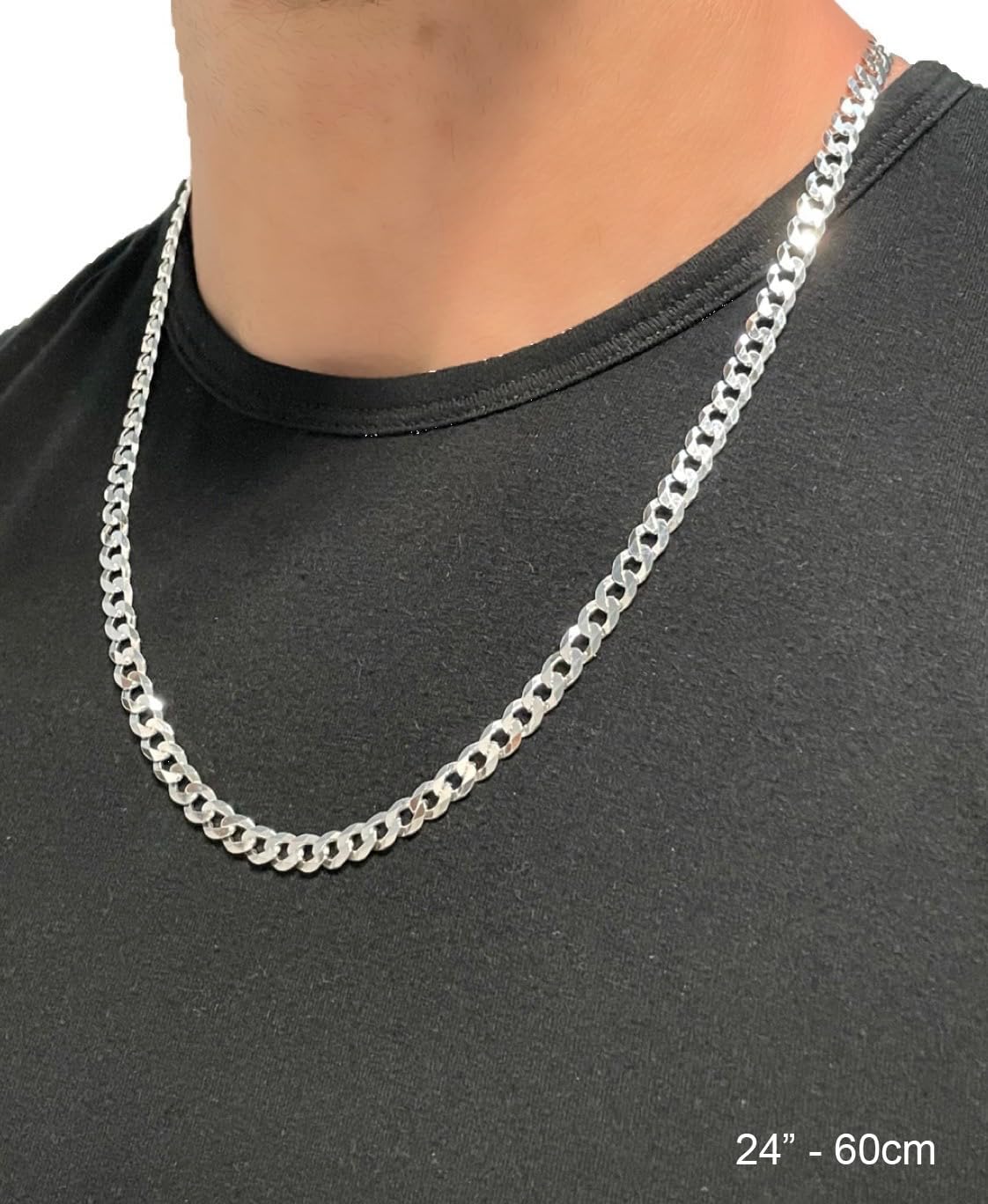 Aka Gioielli - Italian 925 Sterling Silver 7mm Curb Cuban Link Chain - Solid Sterling Silver Necklace for Men and Women - Made in Italy - Image 4