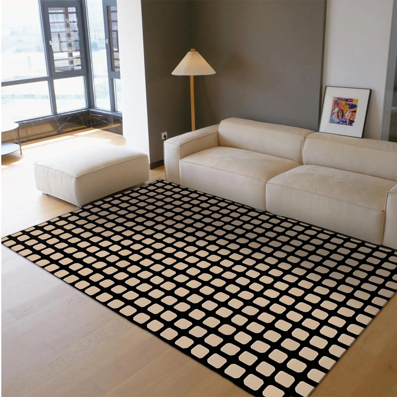 Minimalizm, niskie runo, duży dywan do salonu, stylowy i geometryczny, nadający się do prania, składany dywan do sypialni lub maty kuchennej, 180 x 200 cm