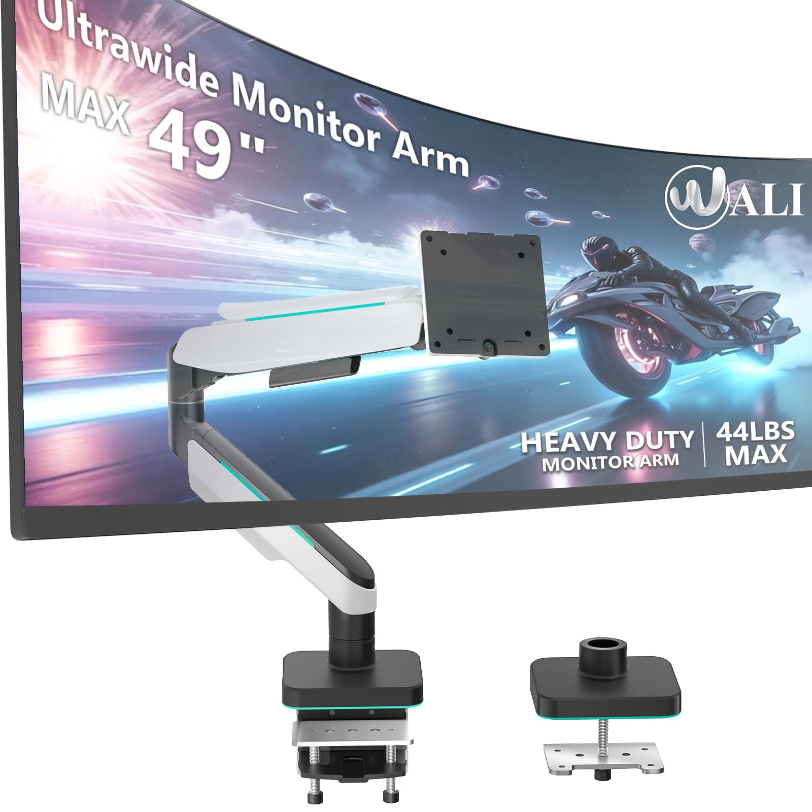 WALI Heavy Duty Monitor Arm, Monitor Stand for Screen up to 49 inch, 44 lbs, Aluminum Ultrawide Computer Mount for Samsung Odyssey G9, Adjustable,