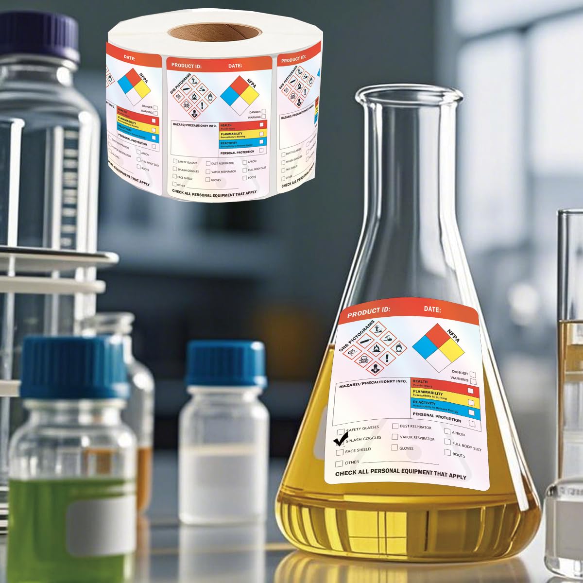 250 calcomanías holográficas HMIS OSHA de datos de seguridad química peligrosa de 4 x 3 pulgadas SDS Etiqueta de identificación de seguridad química MSDS con pictogramas GHS para HMIS y Hazard