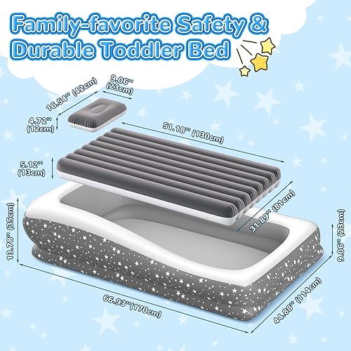 Miniatura 8 de Cama inflable de viaje para niños pequeños portátil y segura, cama inflable para niños con 4 lados, colchón de aire para niños ideal para acampar al