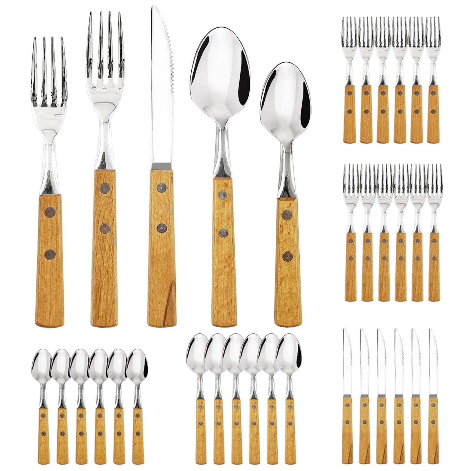 Daily Treasures Juego de Cubiertos con Mangos de Madera, 30 Piezas Acero Inoxidable para 6 Personas, Set Cubiertos Palisandro Premium - Hogar, Cocina, Bares