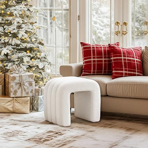 Miniatura 6 de ONEVOG Puf otomano blanco, reposapiés para sofá de 18 pulgadas, bonitas sillas de tocador para maquillaje, tela suave y marco resistente, decoración