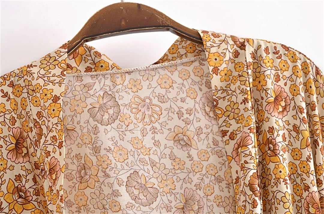 Disimlarl Kimono da spiaggia con stampa a pipistrello, da donna, con scollo a V, in rayon e cotone