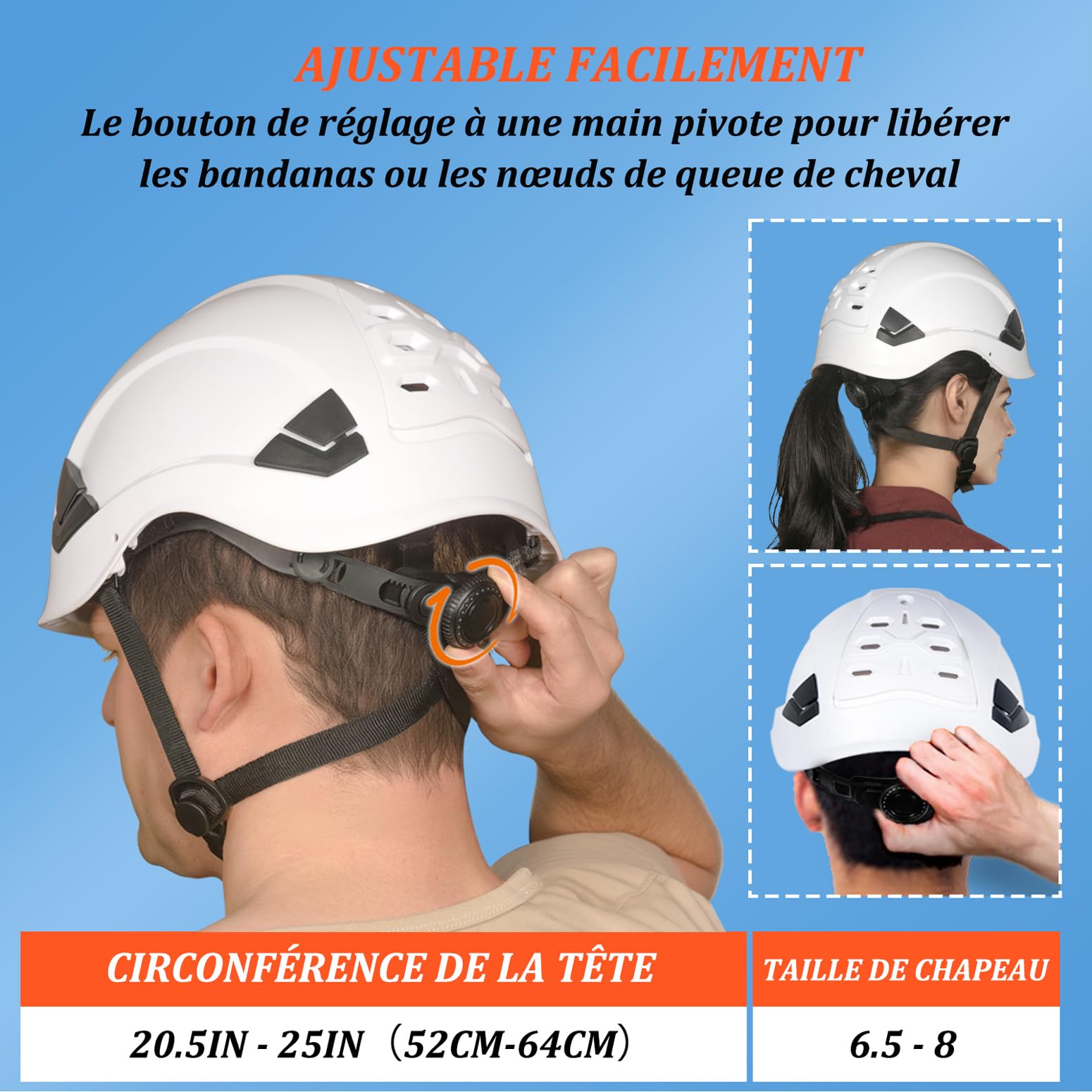 Casque de protection ventilé pour chantier de construction pour adulte avec casque industriel EN 397, casque de travail homologué ANSI Z89.1 pour l'industrie et la construction