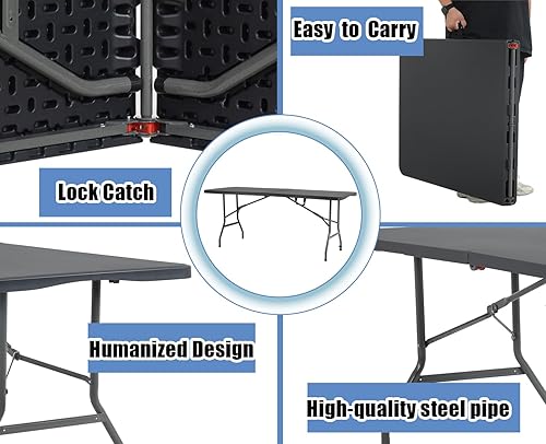 Miniatura 4 de Dkelincs Mesa plegable de 6 pies con mango resistente, mesa portátil de 6 pies, mesa plegable de plástico ligera para interiores y exteriores, para