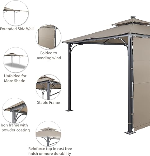 Miniatura 4 de EMKK Gazebo para patio de 9.8 pies de largo x 9.8 pies de ancho, toldo para exteriores, glorieta de techo de patio, pabellón con marco de acero con