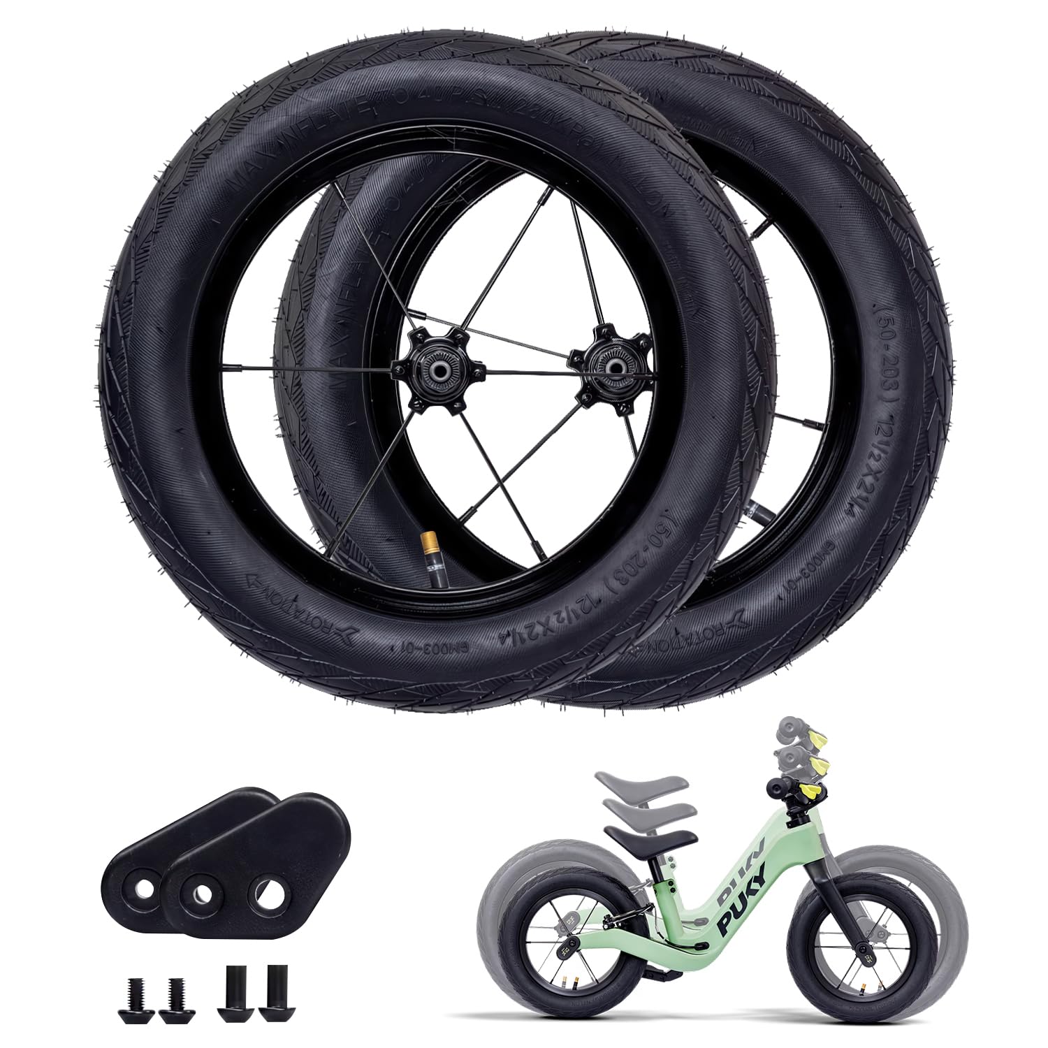 PUKY NEXT 14” Wheel-Set Black | 2x Luftreifen 14 Zoll | Für Kinderlaufrad ab 2-6 Jahre | Puky Laufrad Zubehör | Balance Bike Reifen | FlipChip Räder | Ersatzteile für Lernlaufrad | Robuste Bereifung