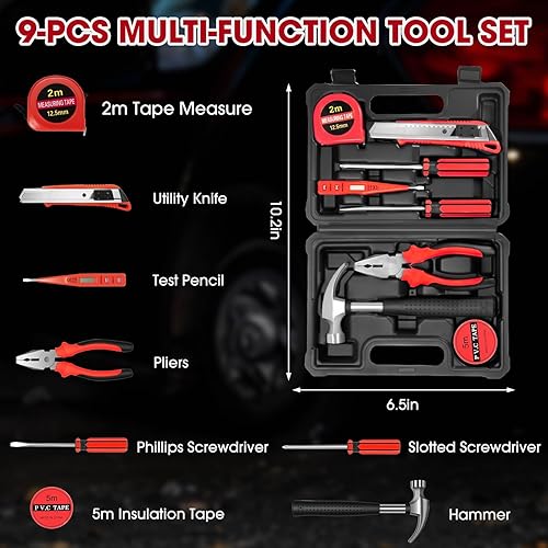 Miniatura 2 de Kit de emergencia para automóvil, kit de asistencia en carretera con cables de puente de 10 pies, correa de remolque, kit de herramientas, triángulo
