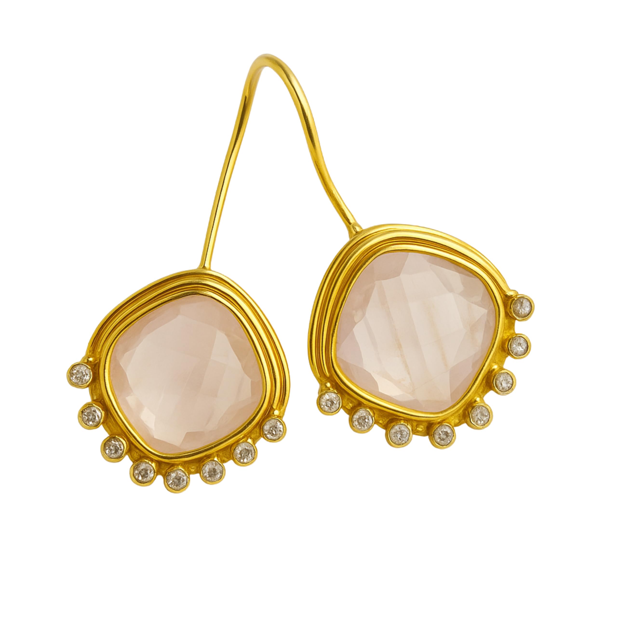 Orecchini in argento sterling placcato oro con diamanti e quarzo rosa- Gemma Naturale - Regalo di Compleanno - Regalo di Natale - Idee Regalo Fatto a Mano per le Donne