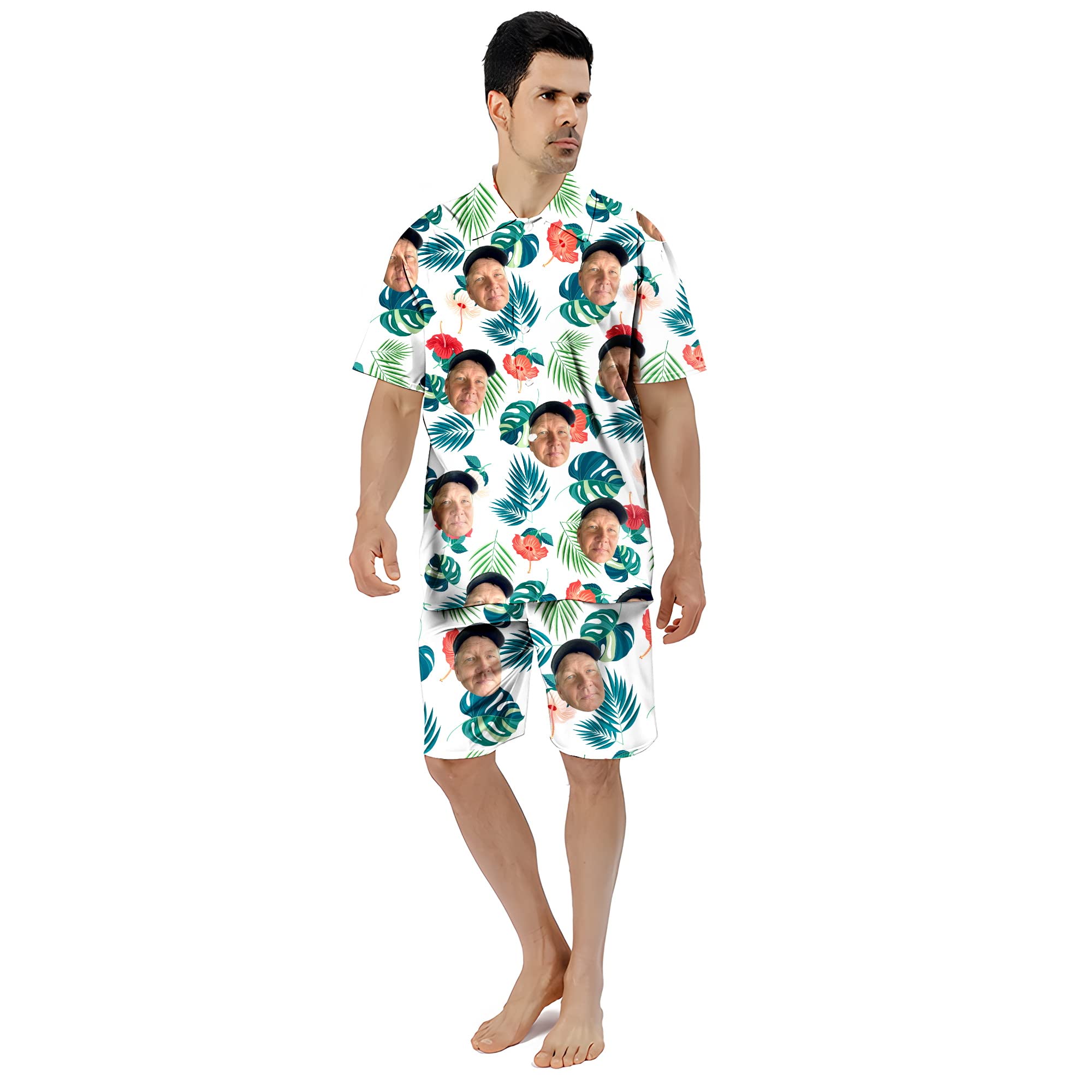 KEMEILA Custom Face Summer Hawaiian Shirt | Personalized Photo Flower Print T-Shirts | Men’s Shirt for Beach Party for Him