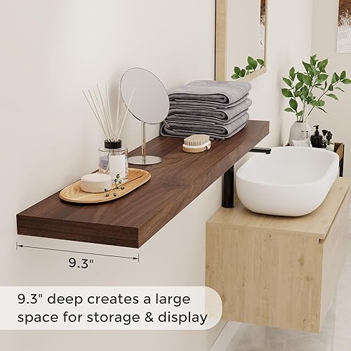 Miniatura 4 de Fun Memories Estantes flotantes de 48 pulgadas de largo, estante de pared de 9.3 pulgadas de profundidad para chimenea de chimenea, estantes de