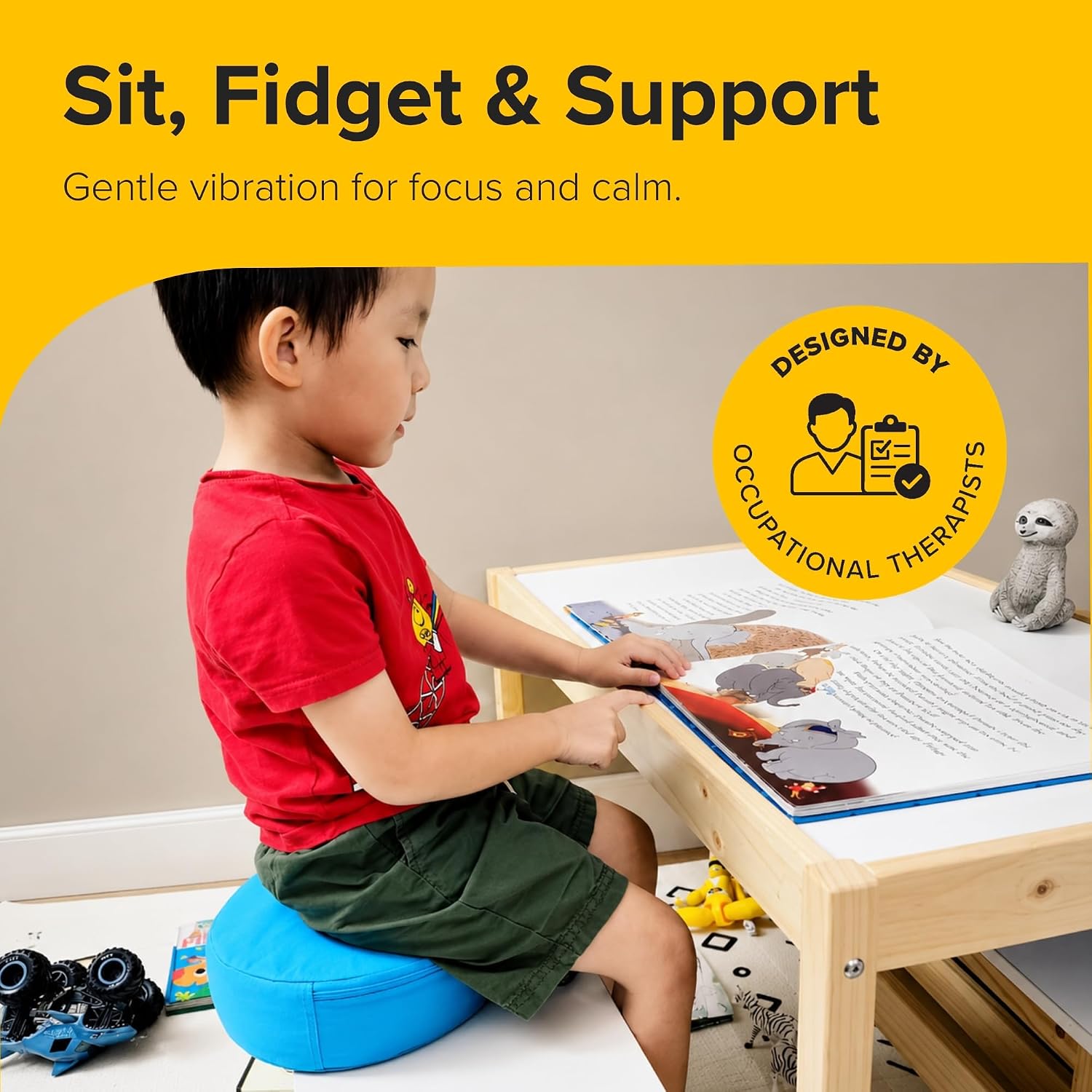Special Needs Essentials FocusPad Sensory Cushion | ADHD, Autism & Anxiety Support | Wobble Seat for Kids & Adults | Focus Booster for Home, School, Office – Blue, 1 Count image 2