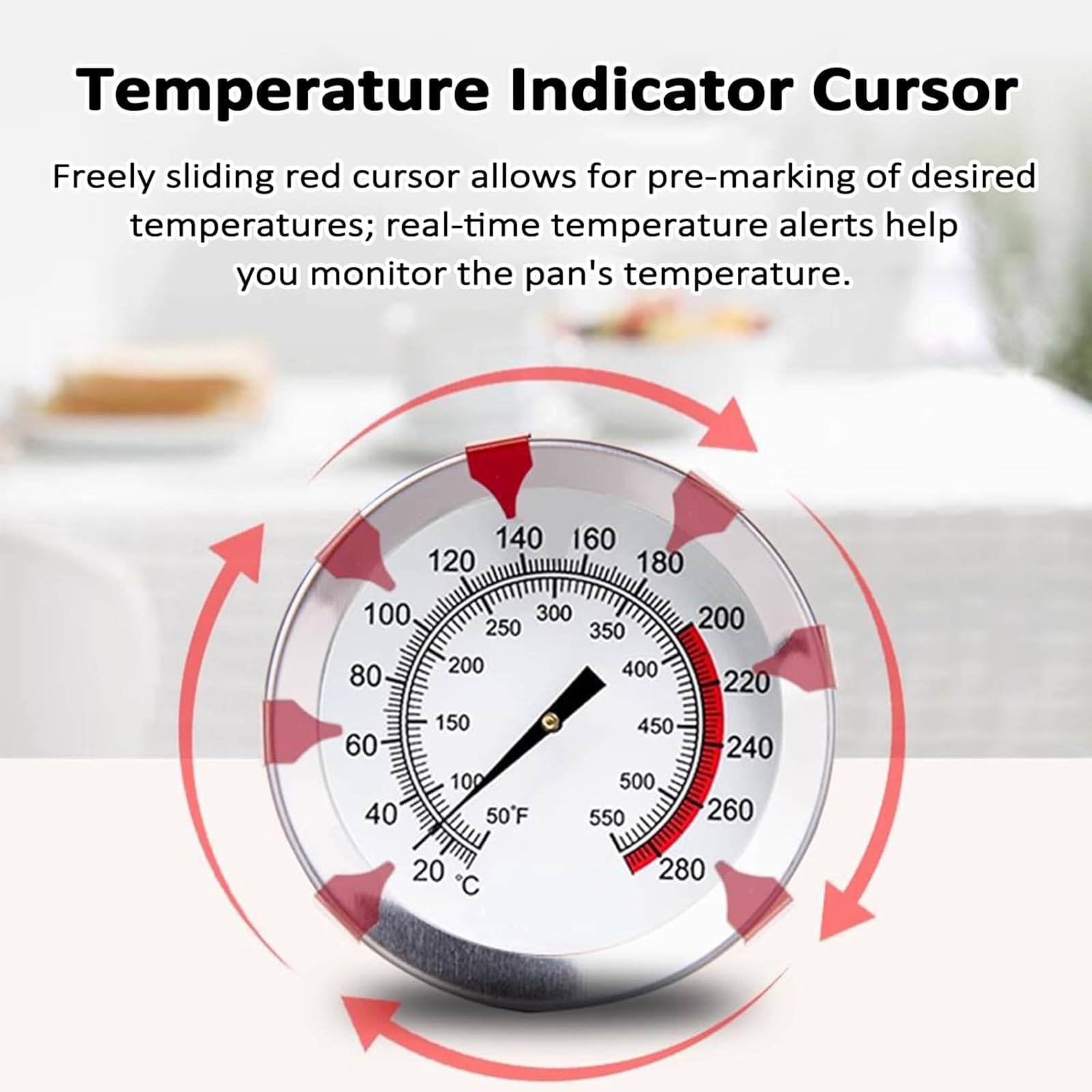 Indicatore Meccanico Della Temperatura Dell'olio, Termometro Per Frittura a Gambo Lungo Da 19,6" Con Clip Per Pentola, Lettura Istantanea, Quadrante Da 2,08" Per Carne, Intervallo 50-554 ℉, Per Frittu