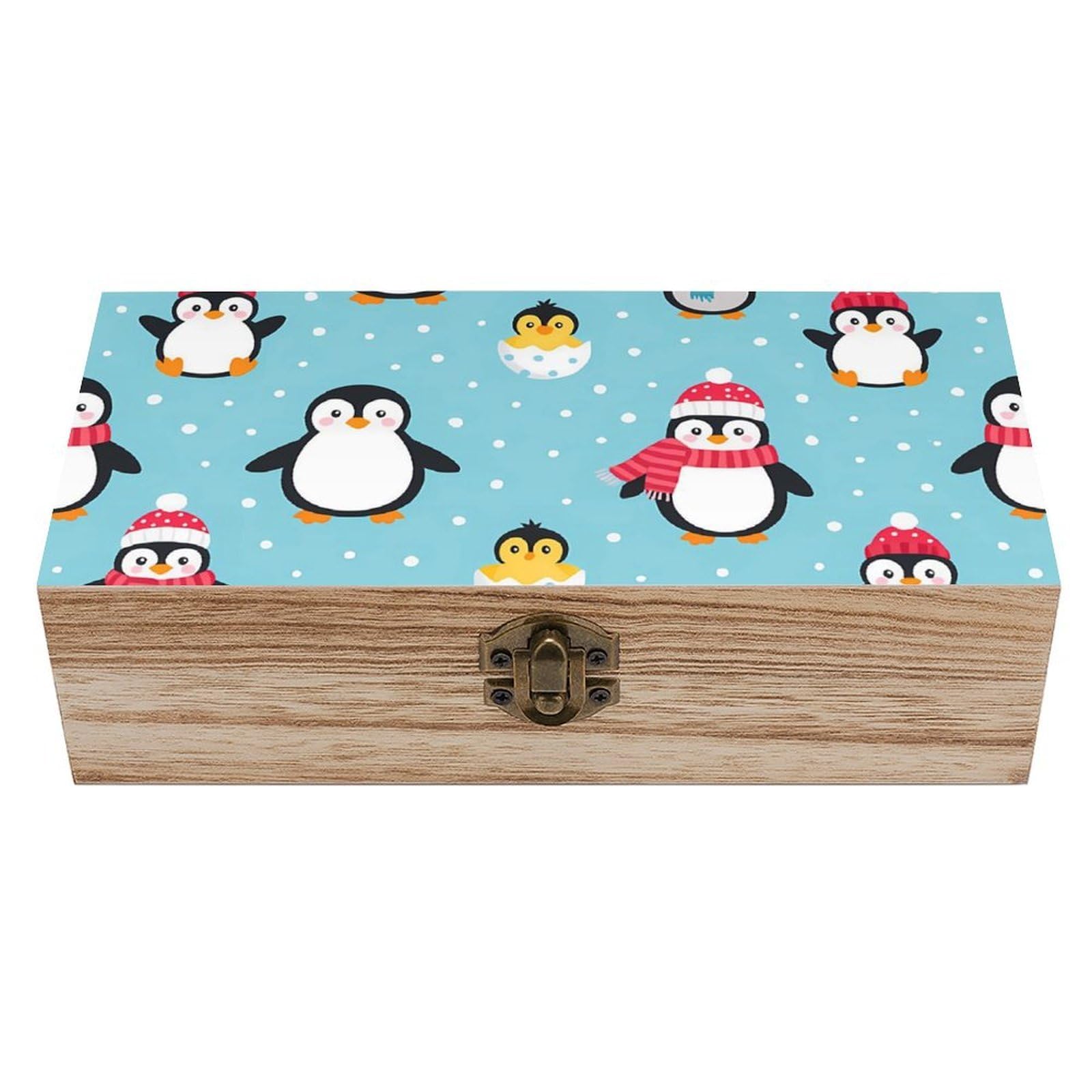 HLBSDM Cartoon Colorful Penguins Retro Wooden Storage Box Jewelry Art Gift Boxs Decorative Keepsake Boxes