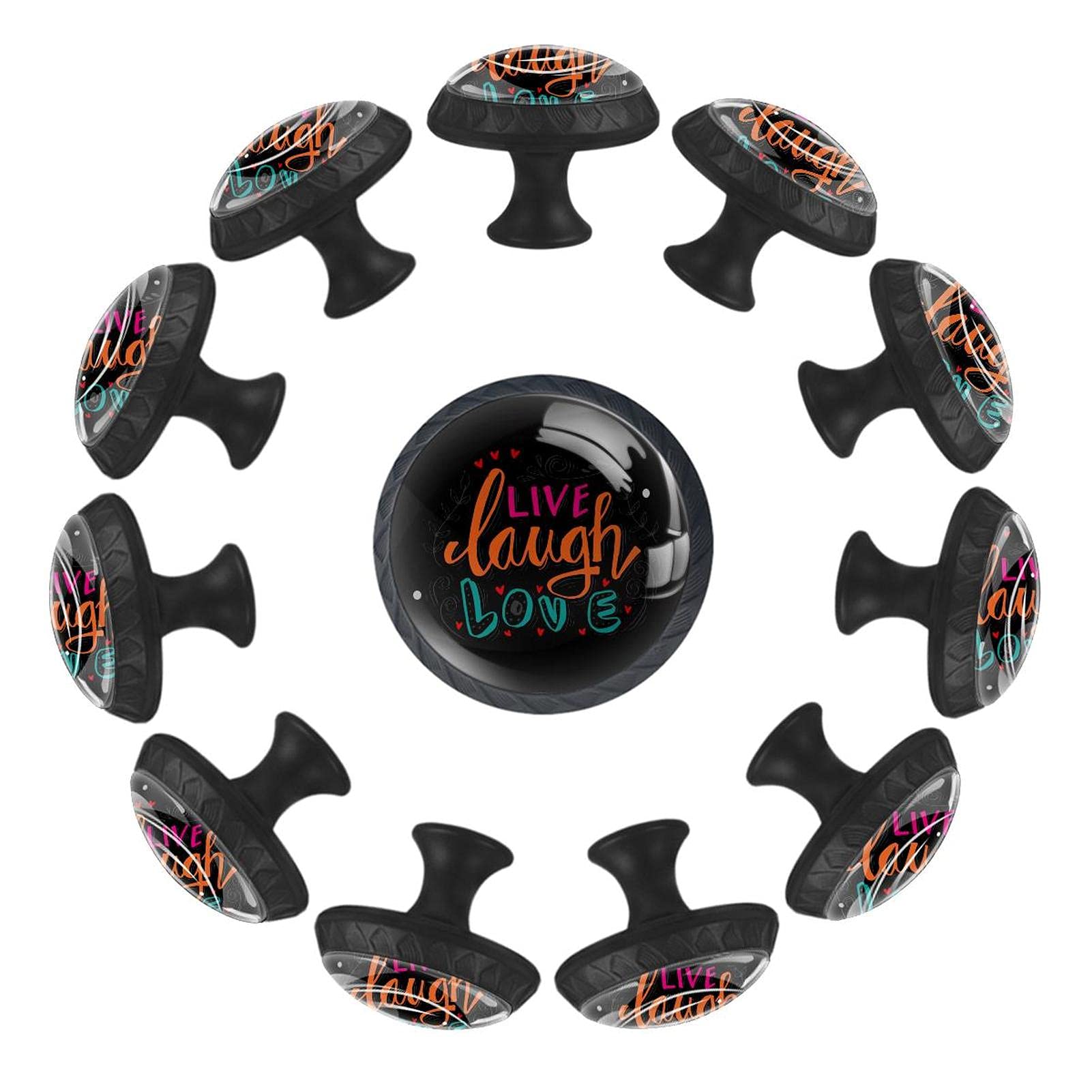 Boutons de tiroir ronds 35 mm Live Laugh Love en lot de 12 pour commode