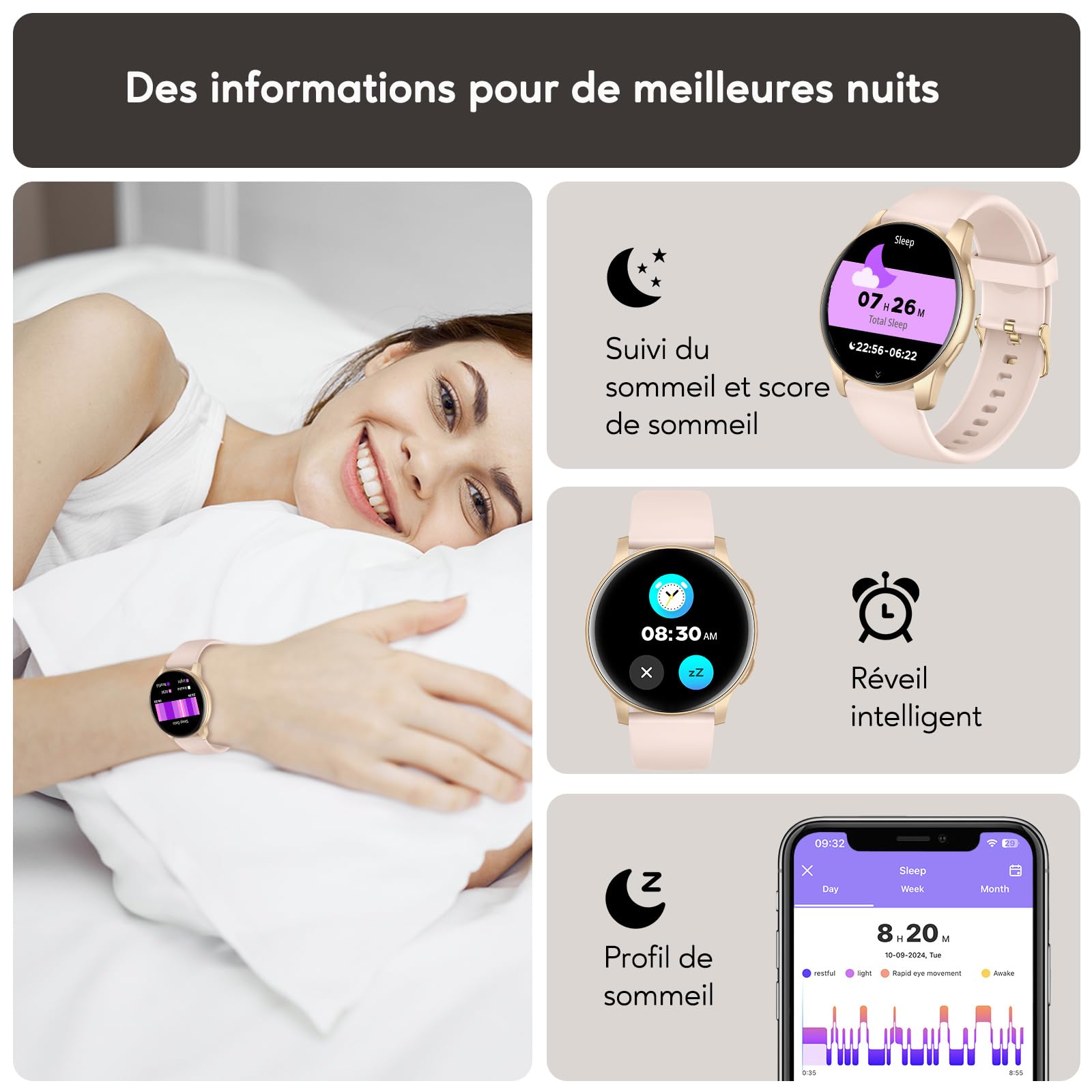 AcclaFit Montre Connectée Femme Homme avec Appel Bluetooth, Smartwatch Ronde 1,38" avec 147+ Modes Sportifs, Cardiofréquencemètre, Sommeil, IP68 Étanchéite, Compatible avec Android iOS