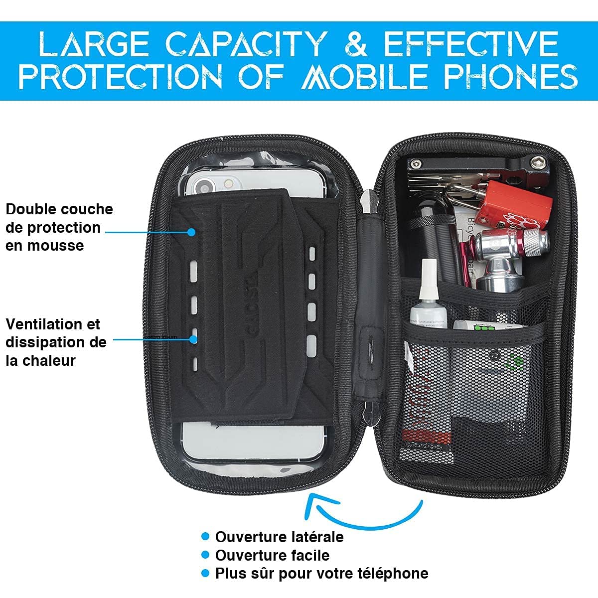 GADISTA® France, Sacoche Velo, Sacoche Guidon Velo étanche pour Smartphone sous 6,5 Pouces. Support Telephone Velo Universel avec écran Tactile et Espace de Rangement. Cadeau Homme Femme noêl