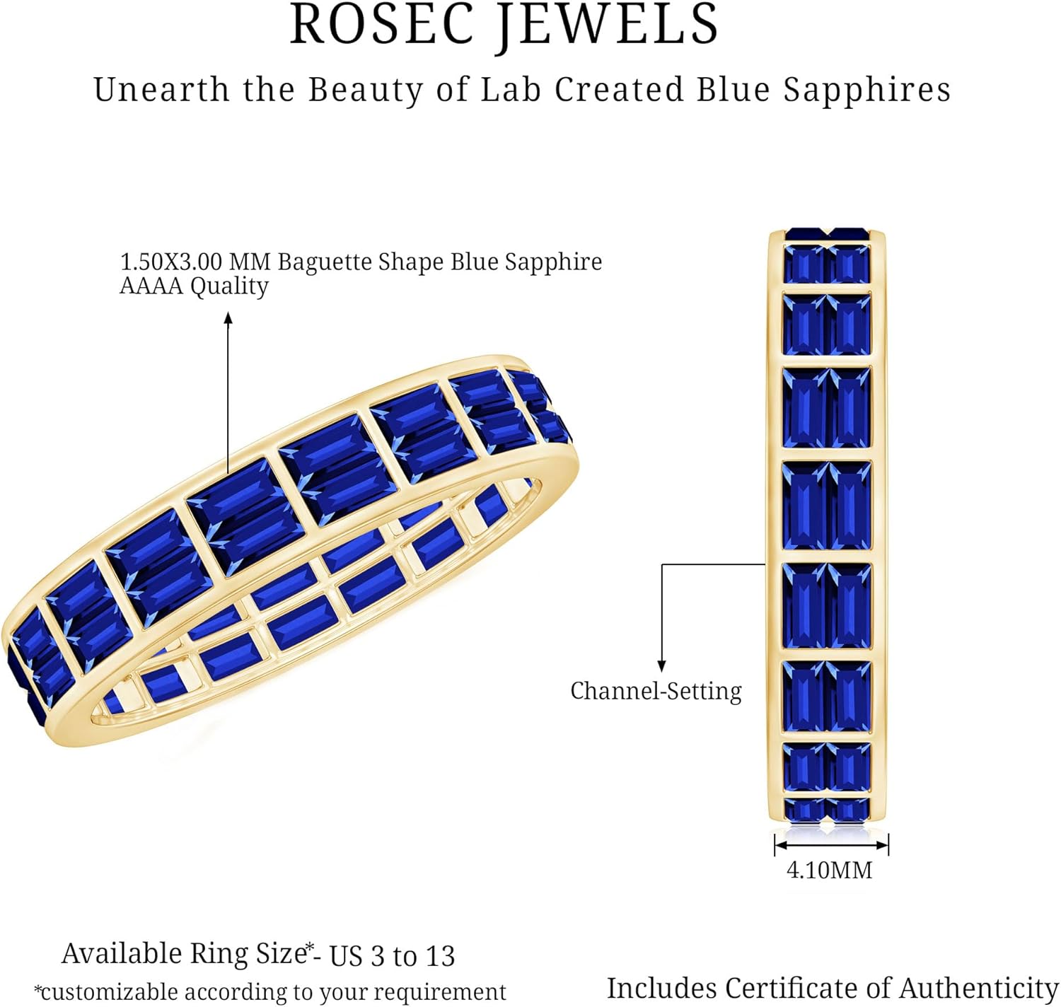 Certified Lab Grown Blue Sapphire Eternity Ring, AAAA Quality, Blue Sapphire Wedding Anniversary Band - Mothers Day Gift