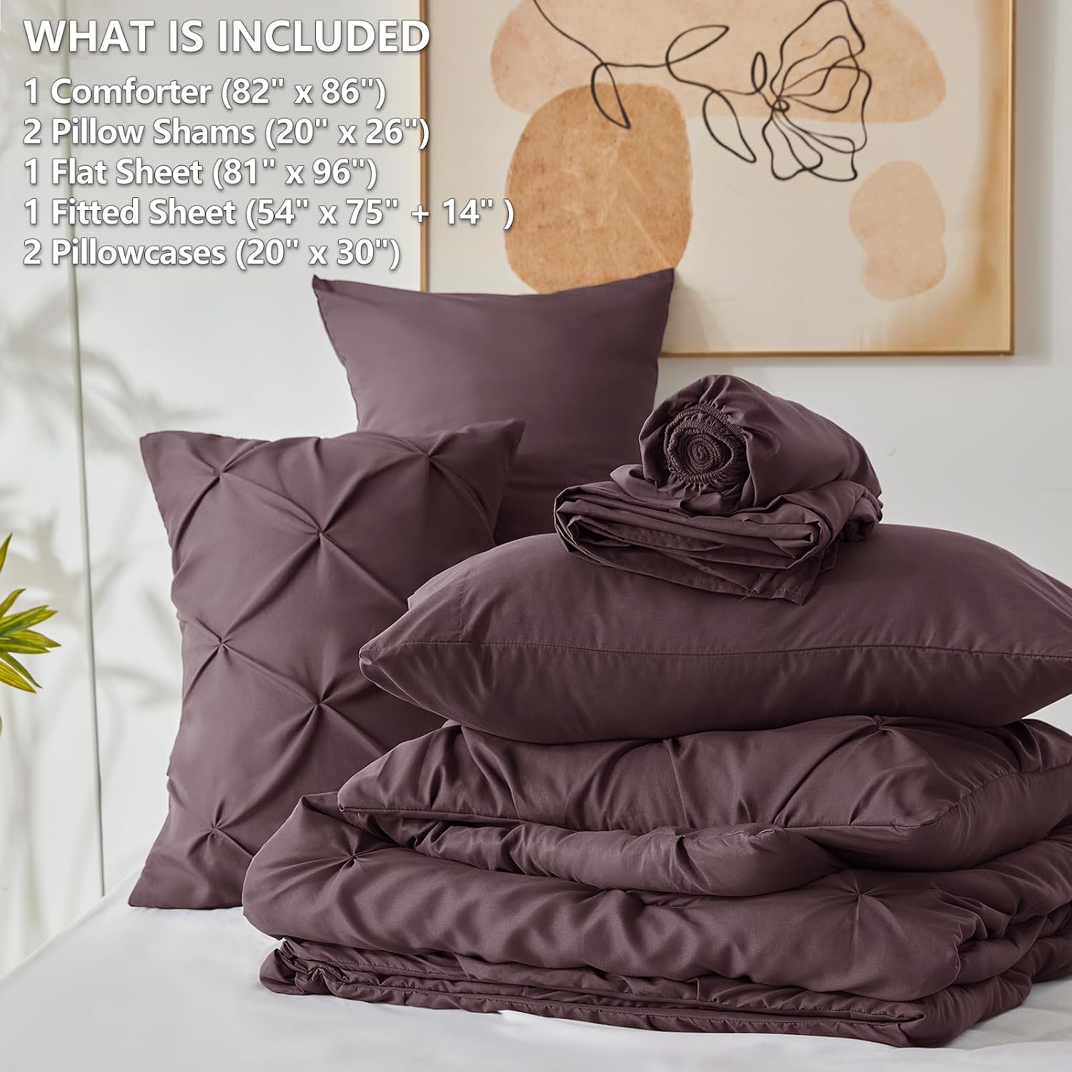 Full Size Comforter Sets Cocoa Powder, 7 Pieces Bed in a Bag | OEKO-TEX 100 Certified, 240GSM All Season, Bedroom, Guest Room, Down-Alternative Comforter, Sheets, Pillowcases & Shams thumbnail