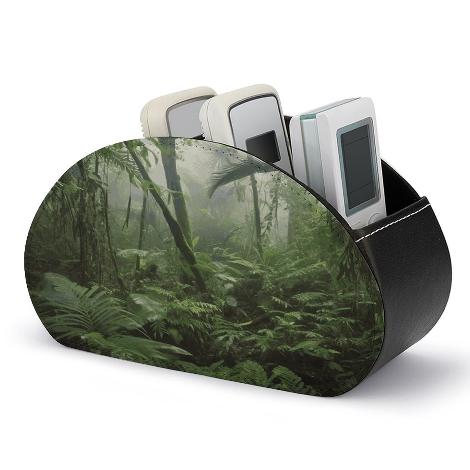 FekiLoot Tropical Rainforest Remote Control Holder, PU Leather Remote Control Organizer Box Stationery Remote Control Box Desk Storage Organizer for DVDs,Glasses,Pens,Media Players
