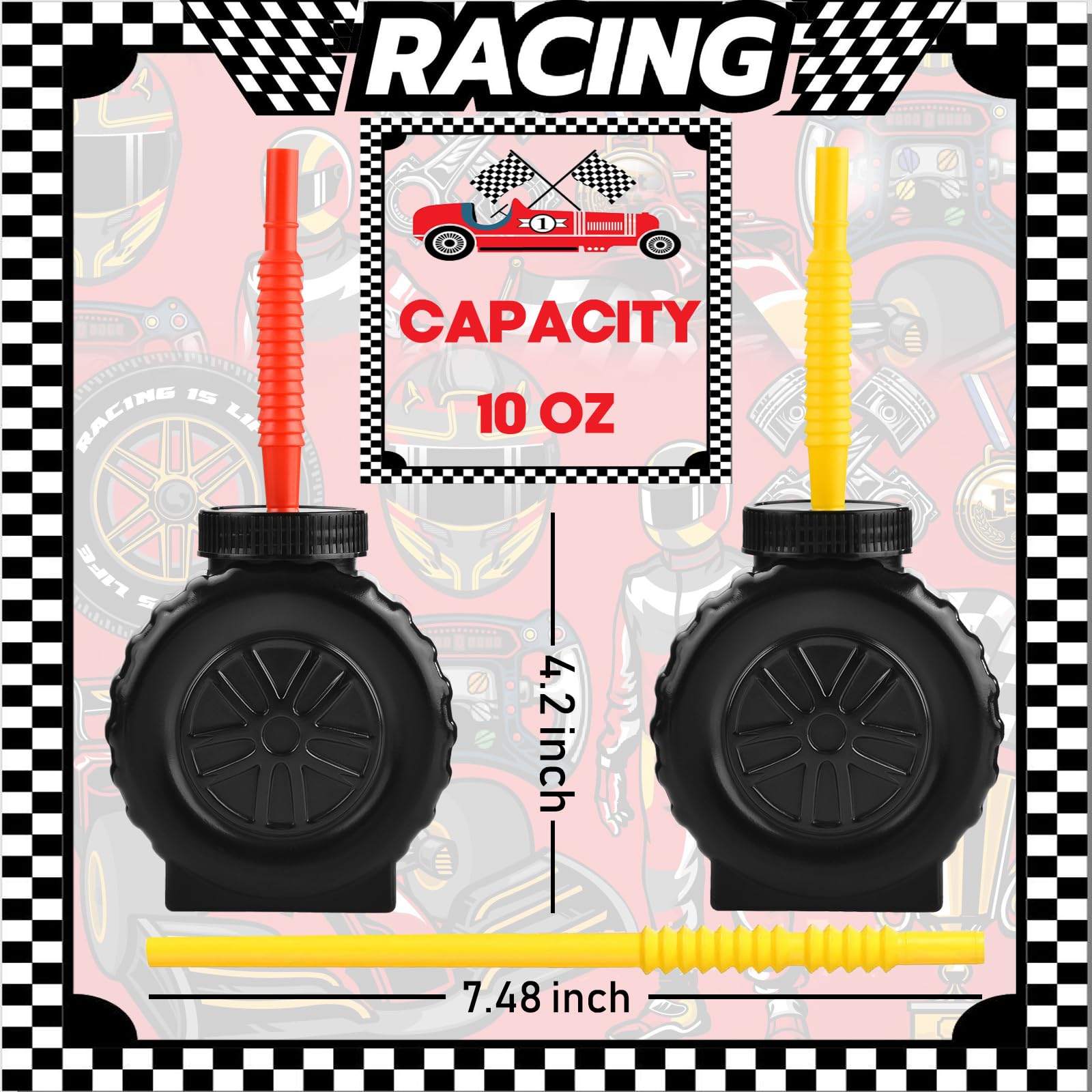 ALINK 12PCS Monster Truck Cups with Straws, Construction Truck Kids Party Cups for Tractor Party, Hot Wheels Party Cups, Race Car Themed Birthday Party Decoration Supplies - 10 OZ