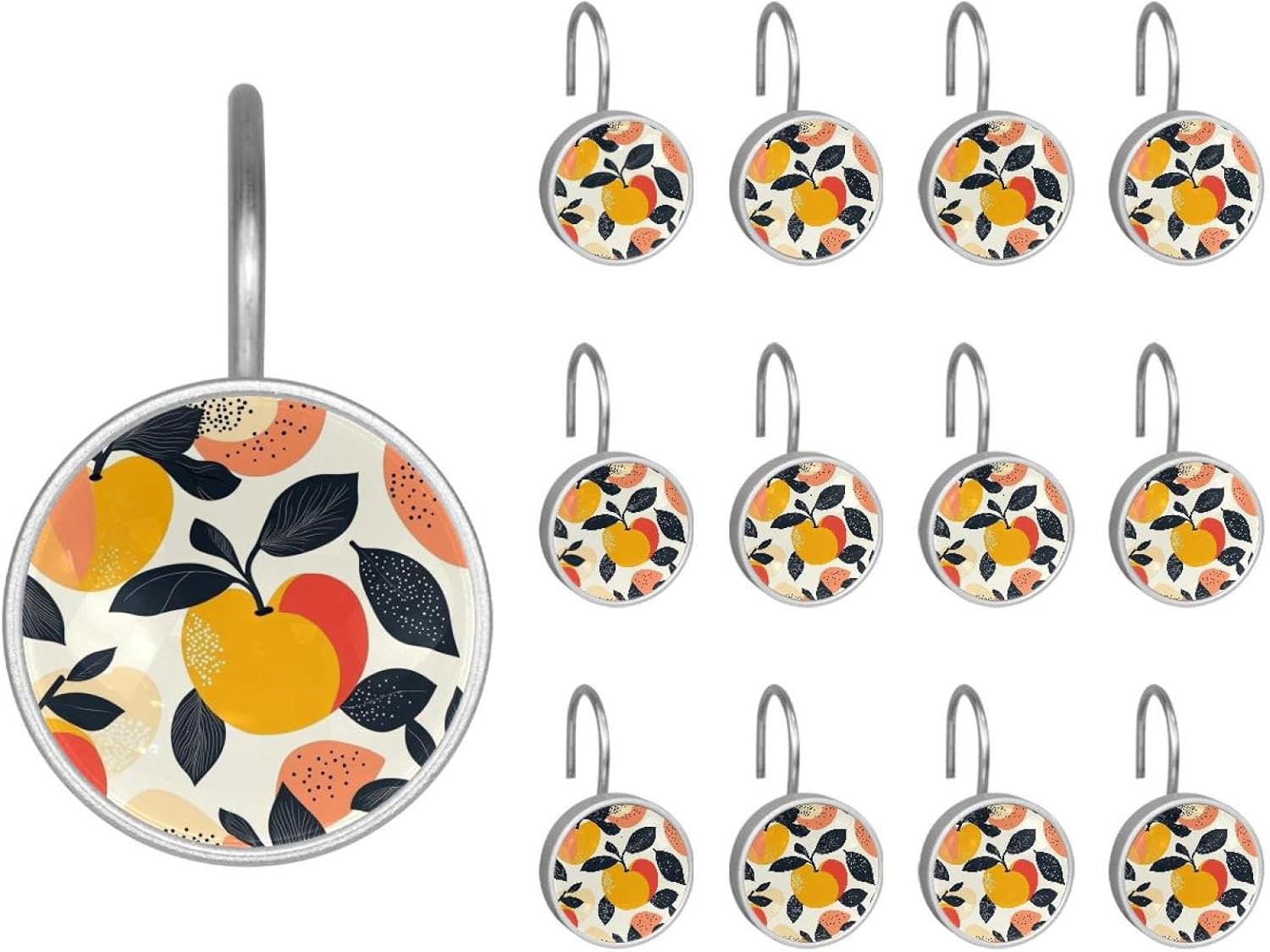Set of 12 Shower Curtain Hooks, Shower Curtain Rings Crystal Glass Decorative Bathroom Hook, Apple Fruit