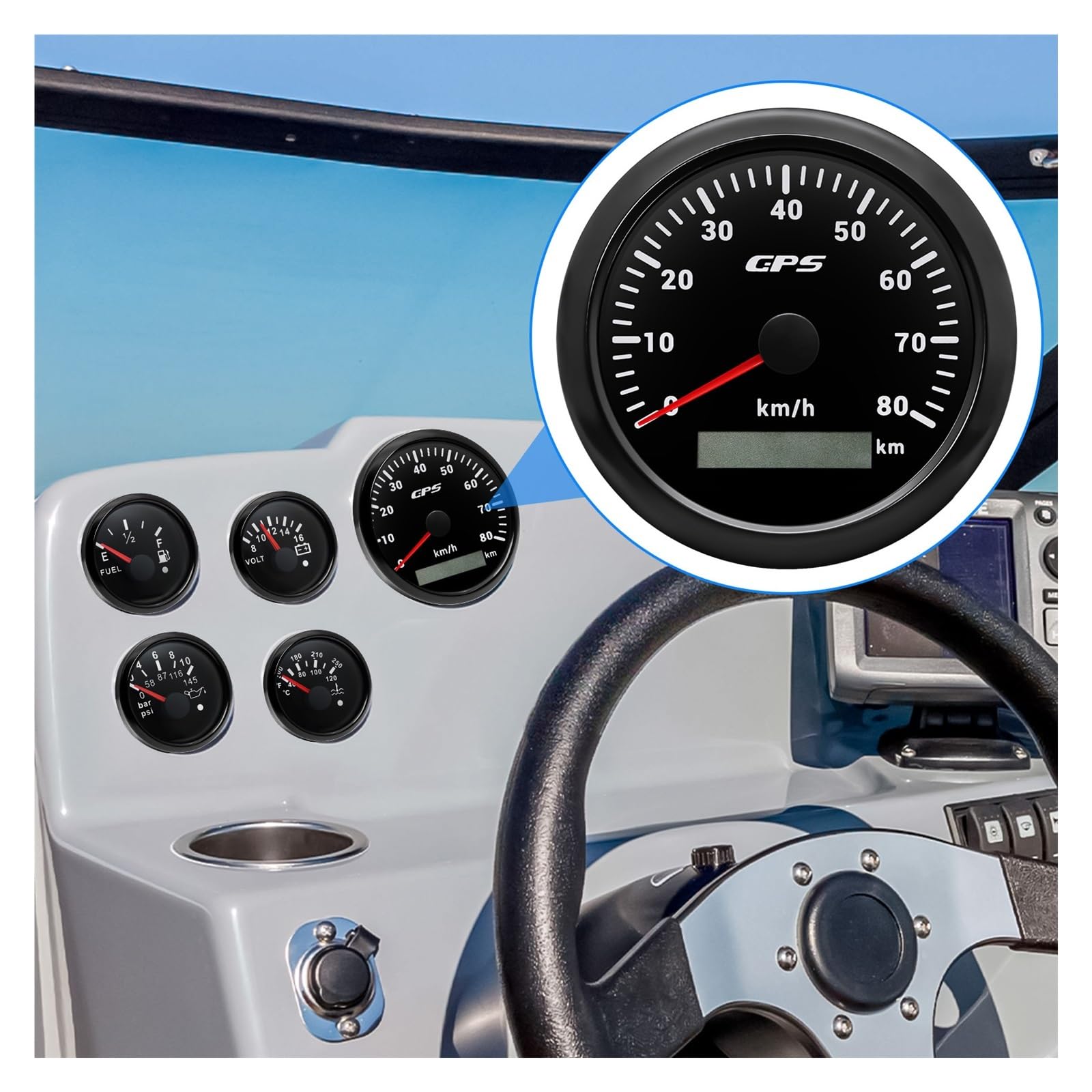 Velocímetro Digital para motocicleta, barco, coche, camión, 9-32 | Velocímetro GPS de 7 colores, 30/60/80/120/200 km/h, 85 mm, con antena GPS para motocicleta, barco, coche, camión, 9-32 V