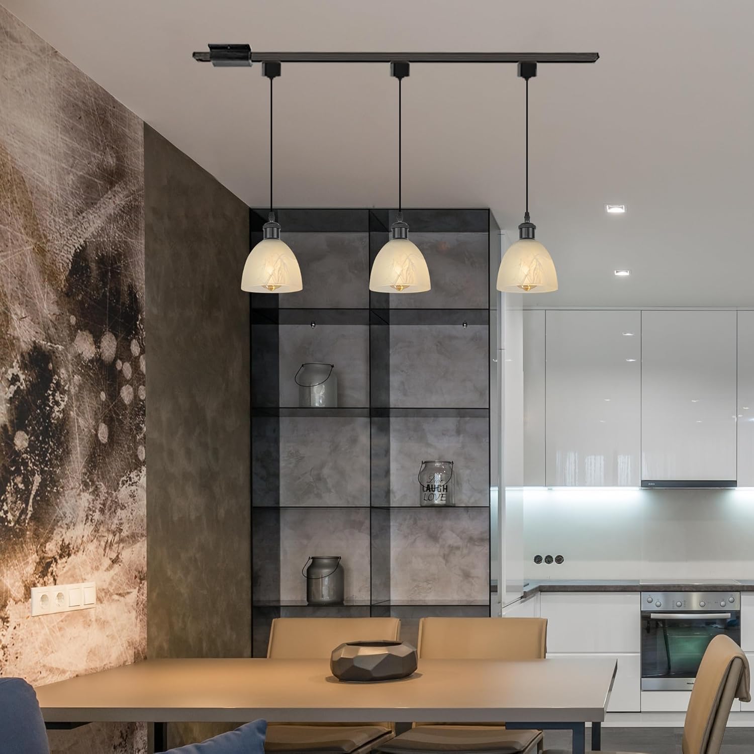 Kiven 3-Light J-Type Track Lighting Pendants,Modern J Track Pendant Lights,Decorative Track Lighting Fixture for Kitchen Island Hallway,Black