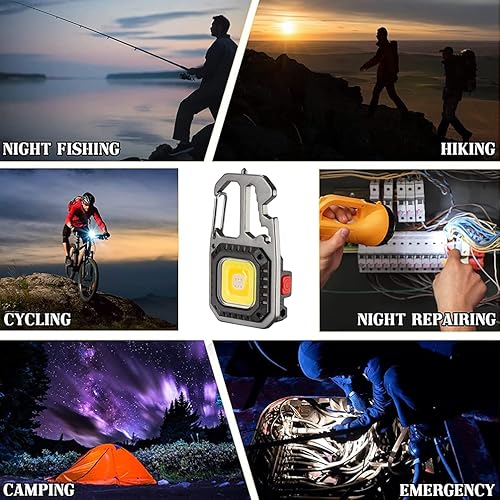 Miniatura 7 de BY-J Cob Mini linterna llavero luz, 500 lúmenes brillante recargable, pequeña luz de trabajo multifuncional, 7 modos de luz de bolsillo portátil,