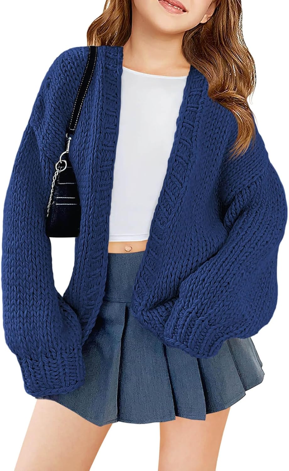 Haloumoning Girls Long Sleeve Cardigan Kids Casual Open Front Chunky Sweater Fall Outerwear 5-14Y