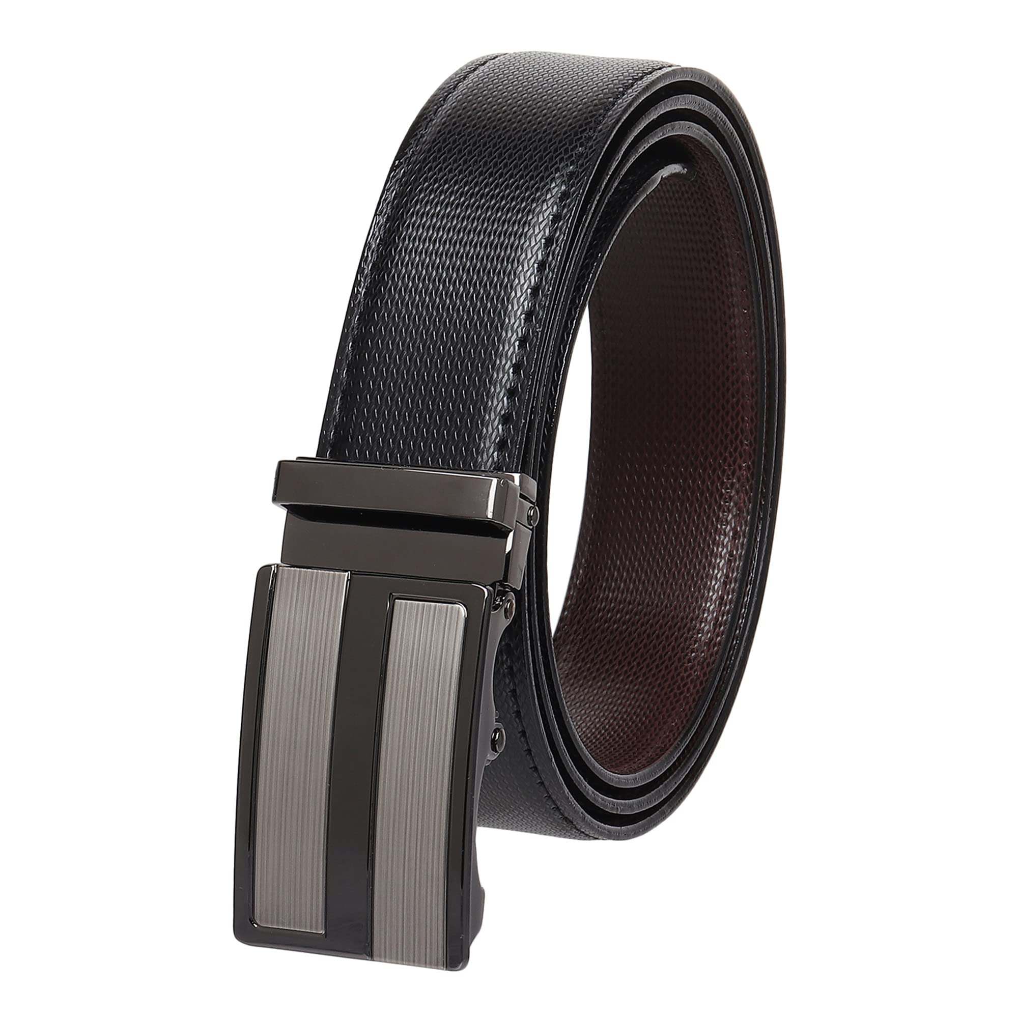 sunshopping Vegan Leather Belt for Men - Handmade Reversible Auto Lock Buckle Belt Perfect for Formal and Casual Wear - Adjustable Free size fits 28-44 inch waist - Gift Box included-picture-11