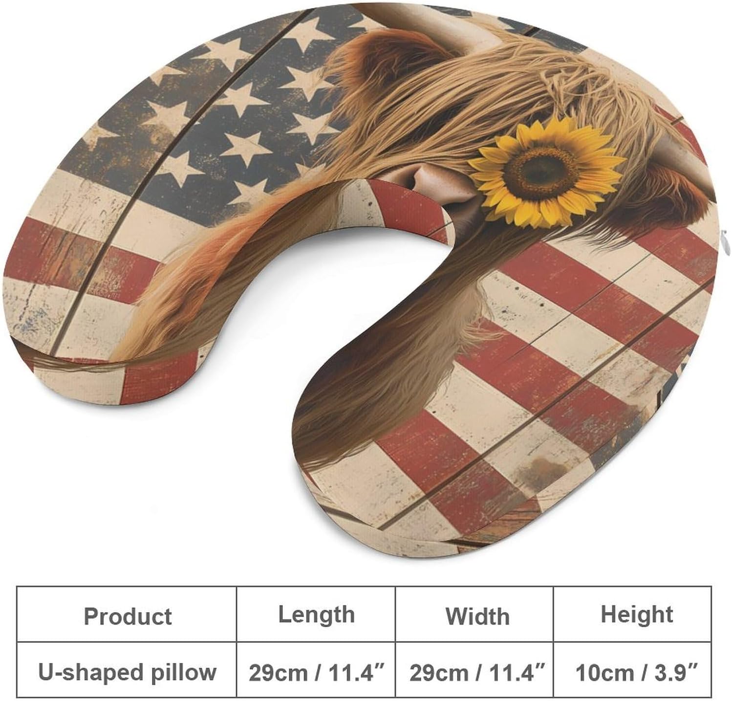 Highland Cow Cattle Sunflower U.S. Flag Memory Foam Pillows U Shaped Travel Neck Pillow