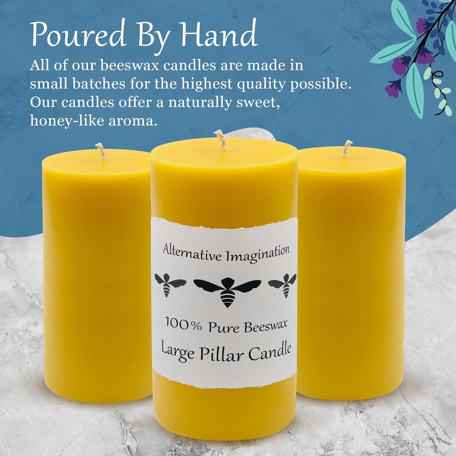 Confezione da 2 candele in cera d'api – 3 x 6 candele grandi – 100% pura, cera d'api naturale, combustione pulita, antigoccia, per decorazione domestica, decorazioni per matrimoni, regali, 160 ore di